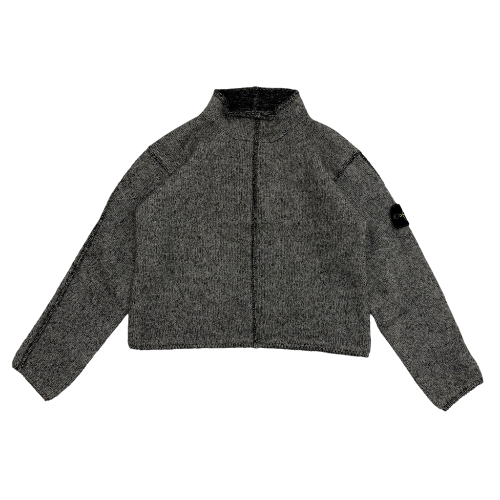 Stone Island AW 2000 Cropped Pure Wool Knit Sweatshirt Grey (fits M-XL womens)