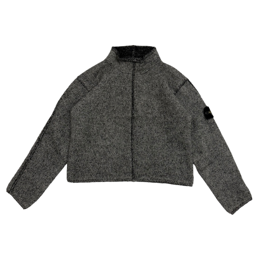 Stone Island AW 2000 Cropped Pure Wool Knit Sweatshirt Grey (fits M-XL womens)