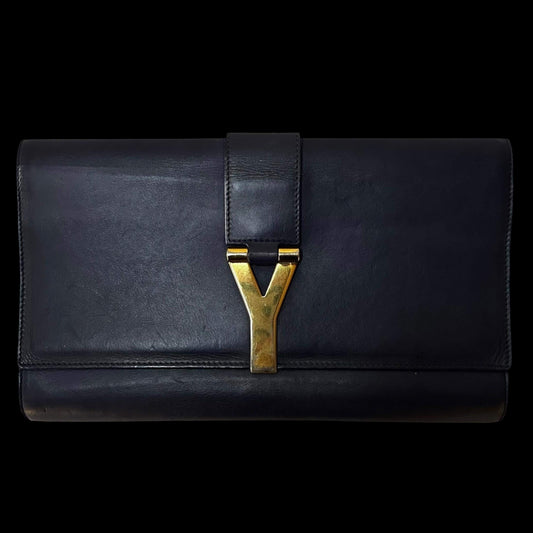 Vintage Yves Saint Laurent Leather Y-Ligne Chyc Clutch Navy