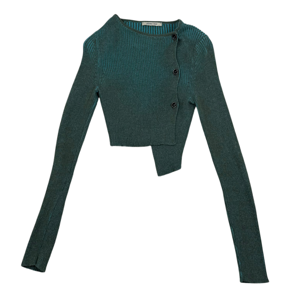 Paloma Wool Zaha Ribbed Asymmetrical Cardigan Green (Size S Womens)