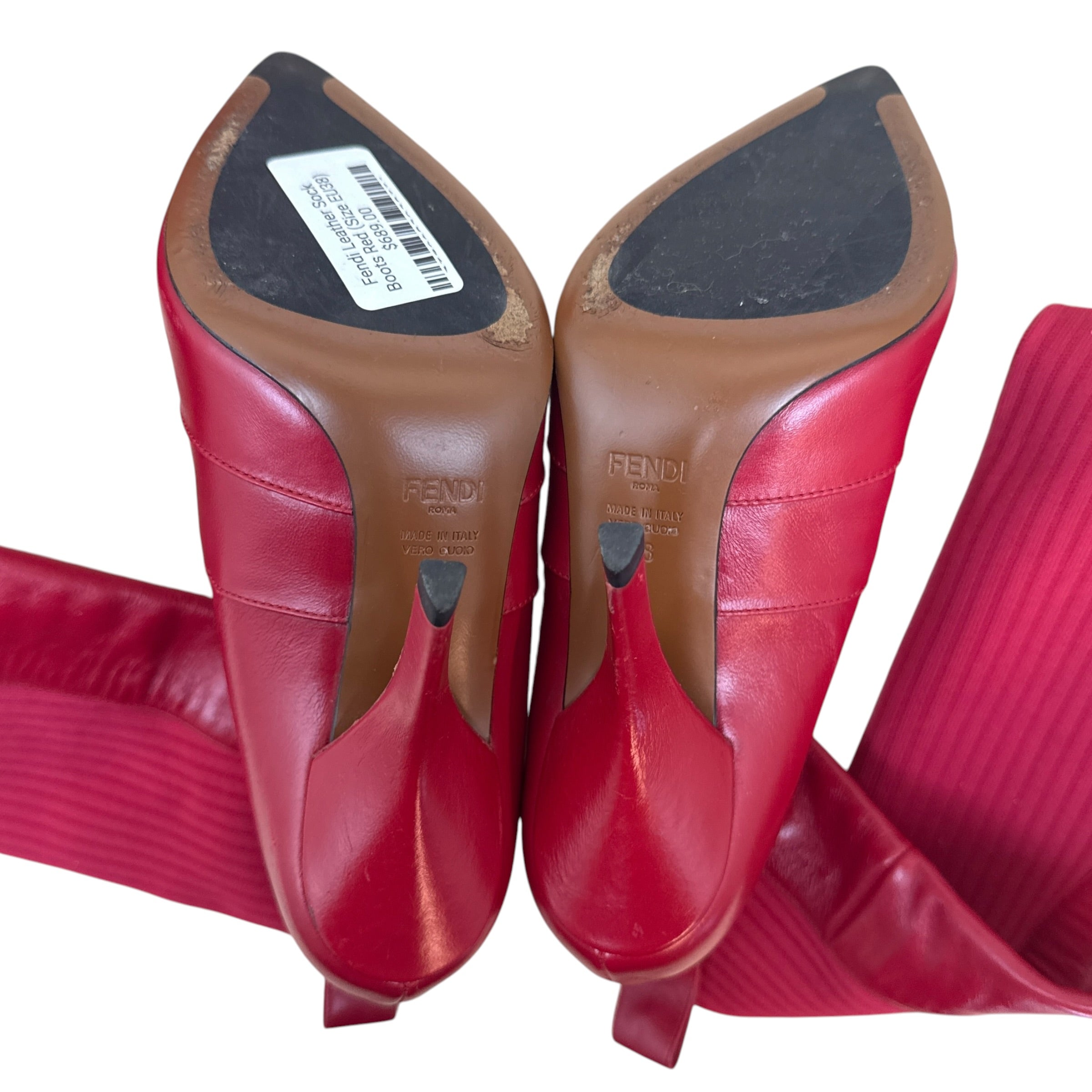 Fendi Leather Sock Boots Red (Size EU38)