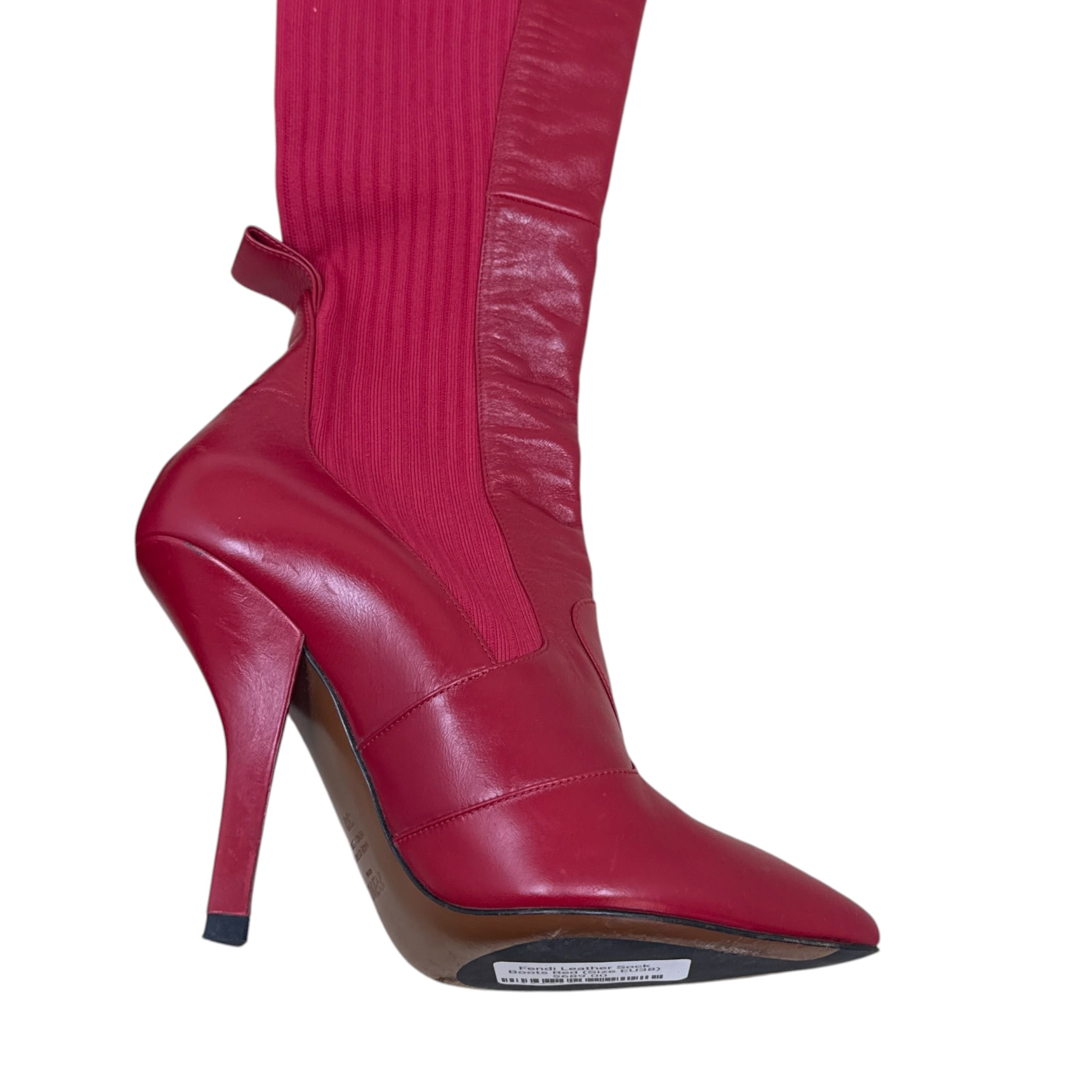 Fendi Leather Sock Boots Red (Size EU38)