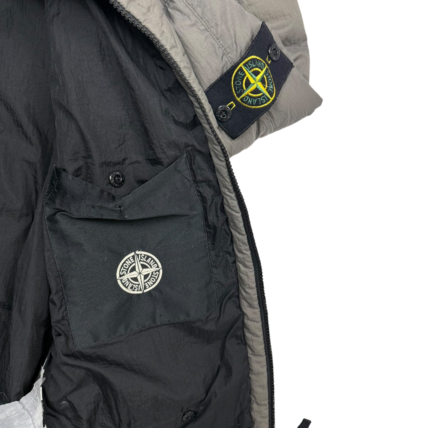 Stone Island AW 2011 Opaque Nylon Tela Down Jacket Grey/Khaki (Size L)