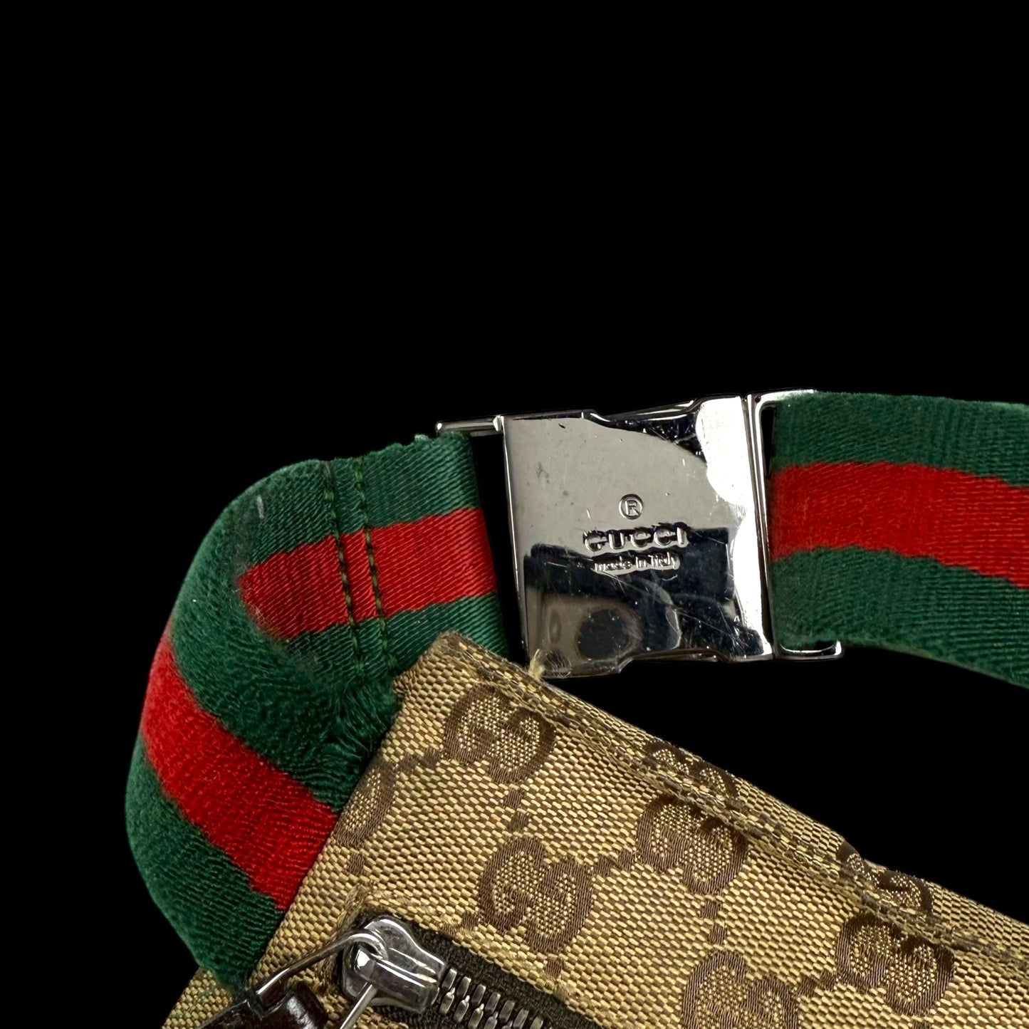 Gucci GG Canvas Web Double Pocket Belt Bag Brown