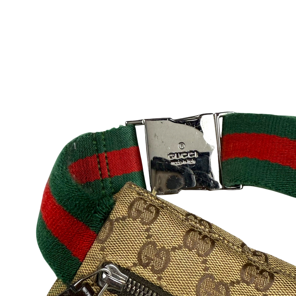 Gucci GG Canvas Web Double Pocket Belt Bag Brown