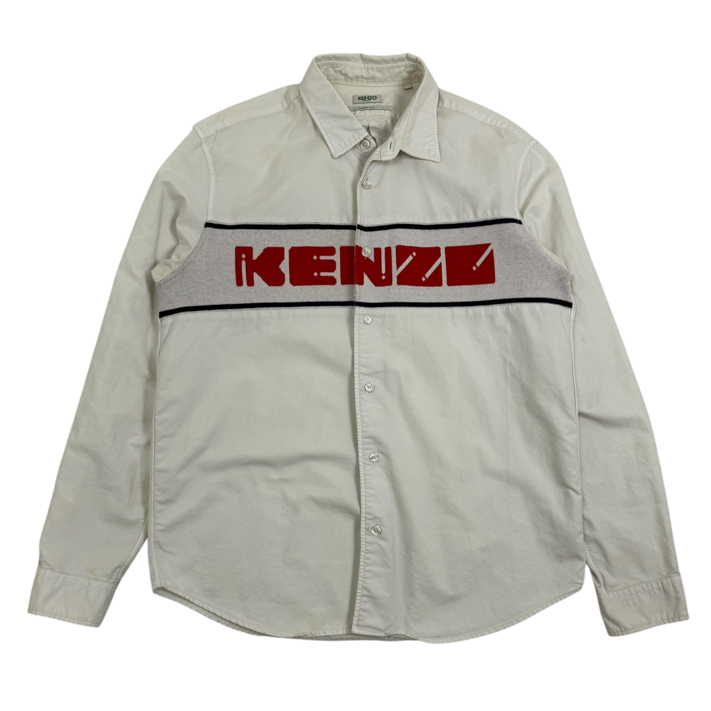 Kenzo White Button Down Knit Logo Oxford Shirt White (Fits M)