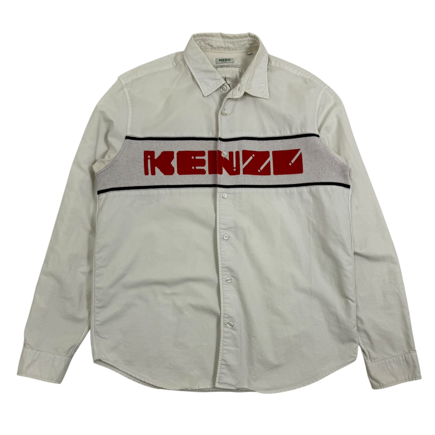 Kenzo White Button Down Knit Logo Oxford Shirt White (Fits M)