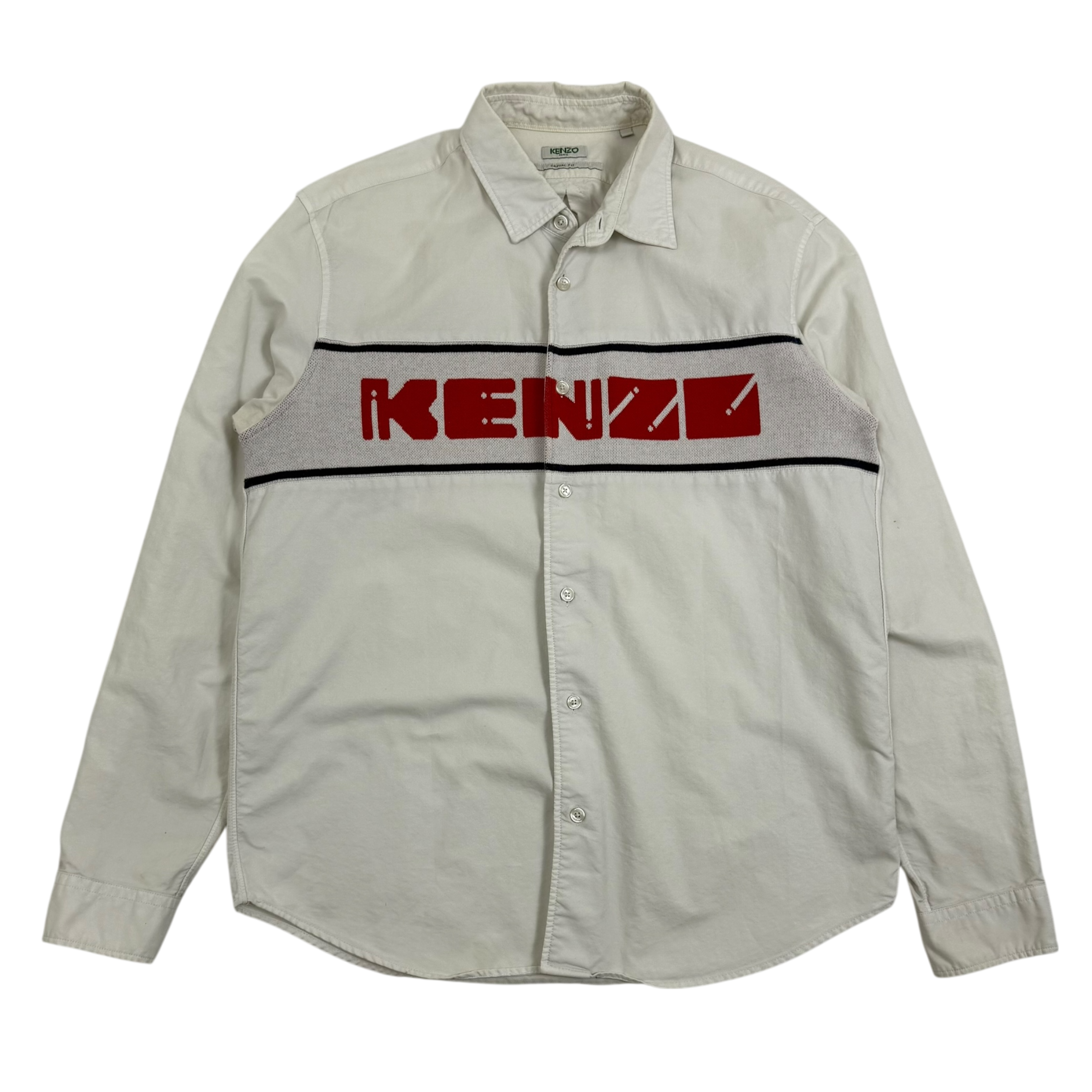Kenzo White Button Down Knit Logo Oxford Shirt White (Fits M)