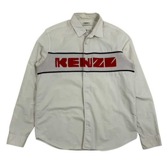 Kenzo White Button Down Knit Logo Oxford Shirt White (Fits M)