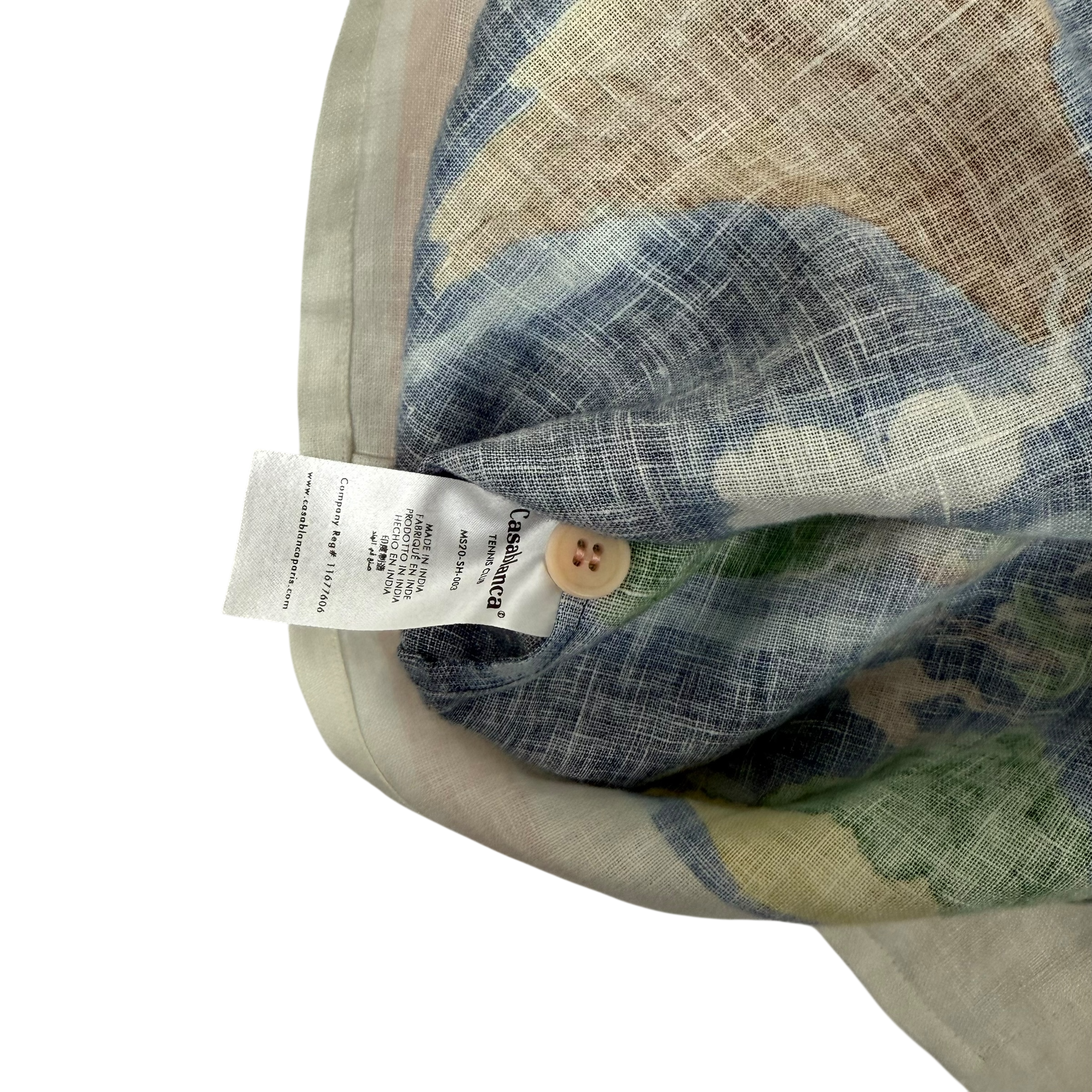 Casablanca Cuban-Collar Dragon-Print Linen Shirt Blue (Fits M-L)