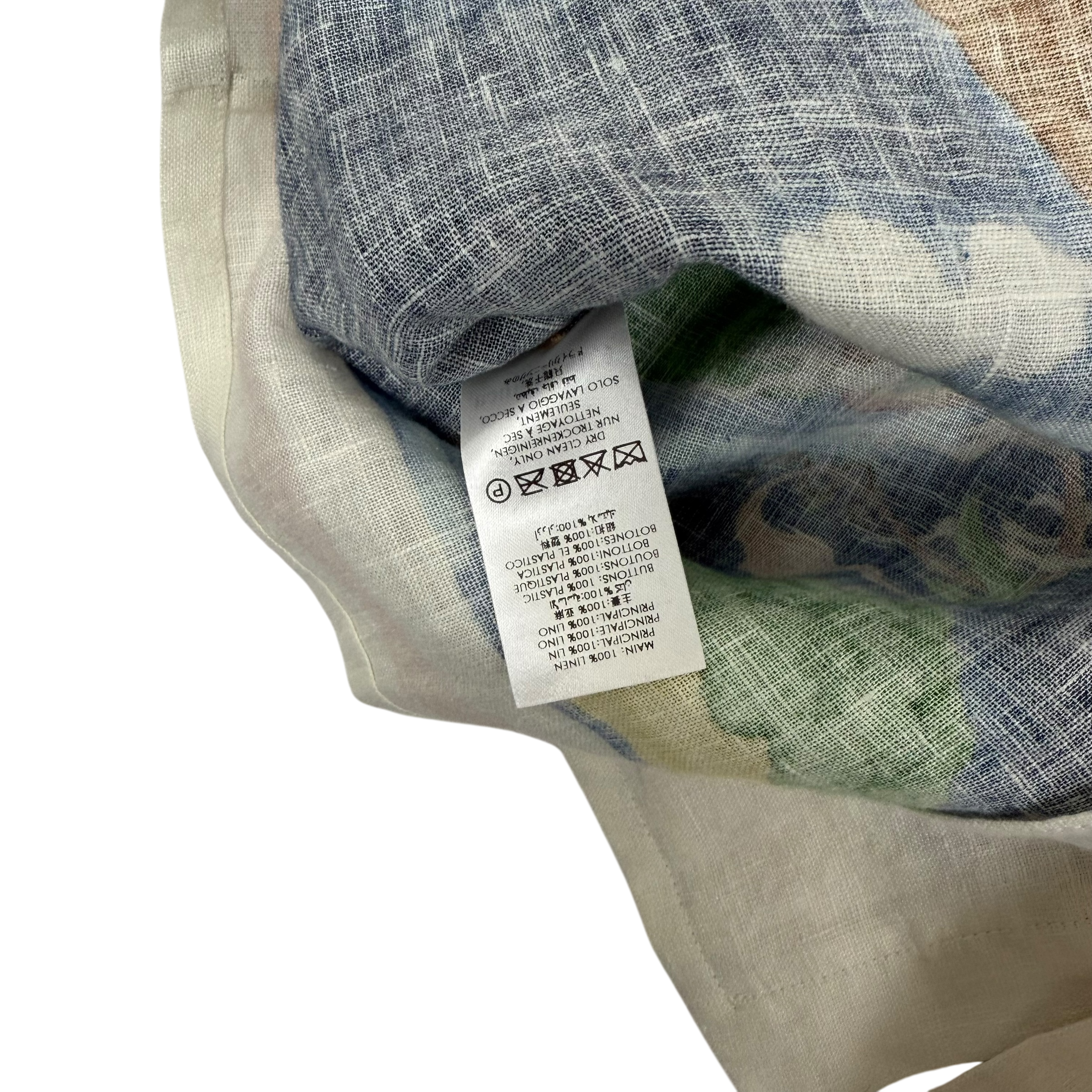 Casablanca Cuban-Collar Dragon-Print Linen Shirt Blue (Fits M-L)