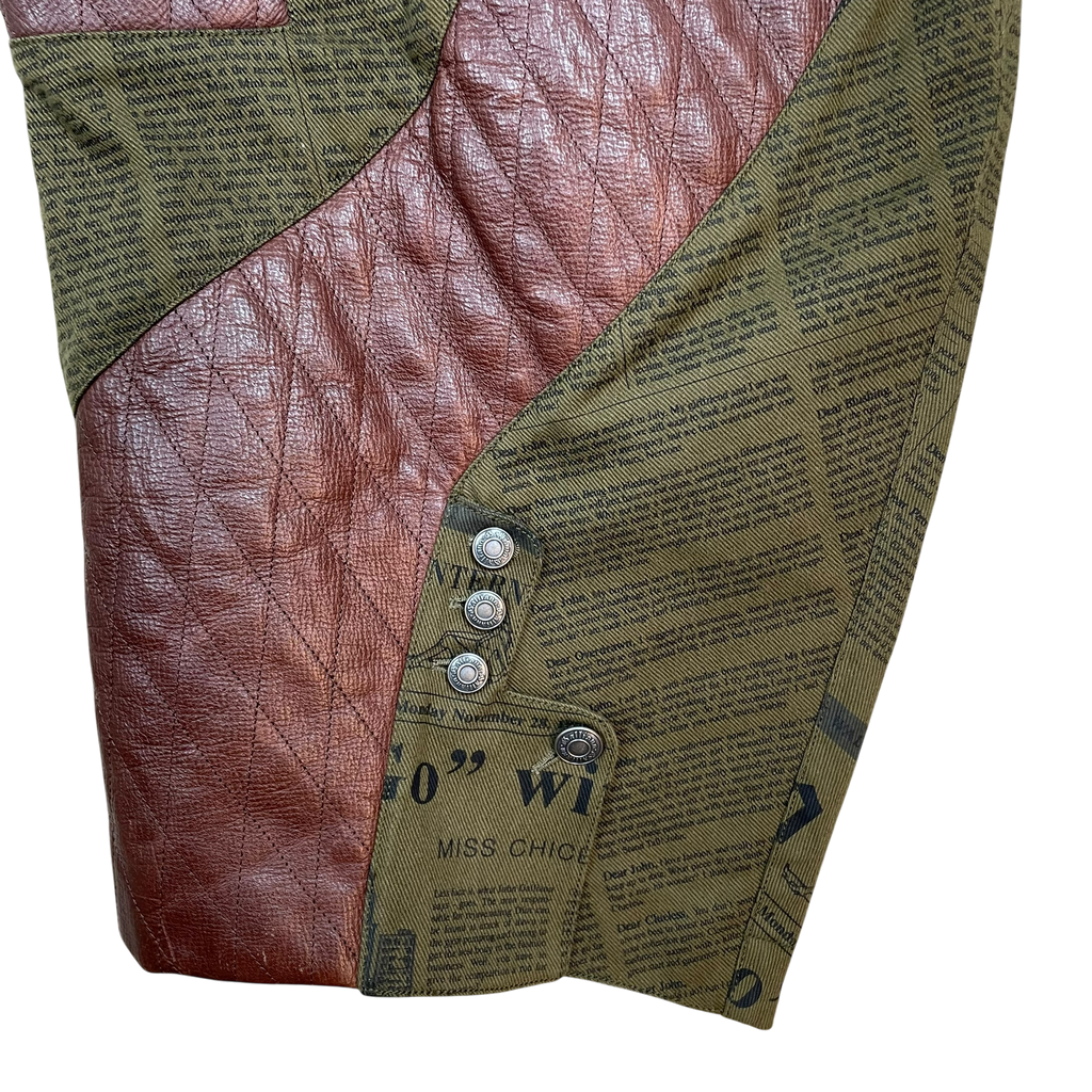 John Galliano 00s Gazette Denim & Leather Pants Brown/Green (Size 52)