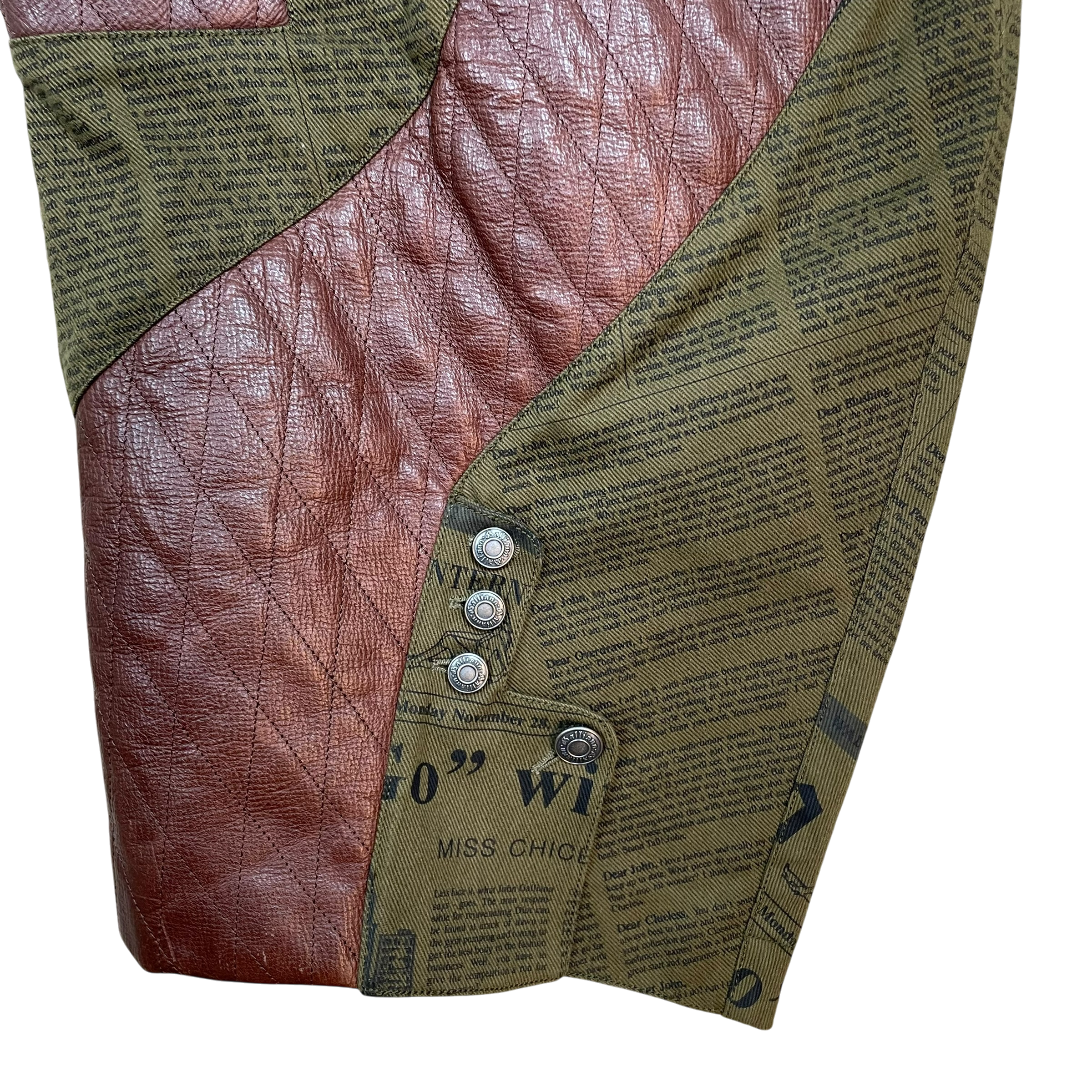 John Galliano 00s Gazette Denim & Leather Pants Brown/Green (Size 52)