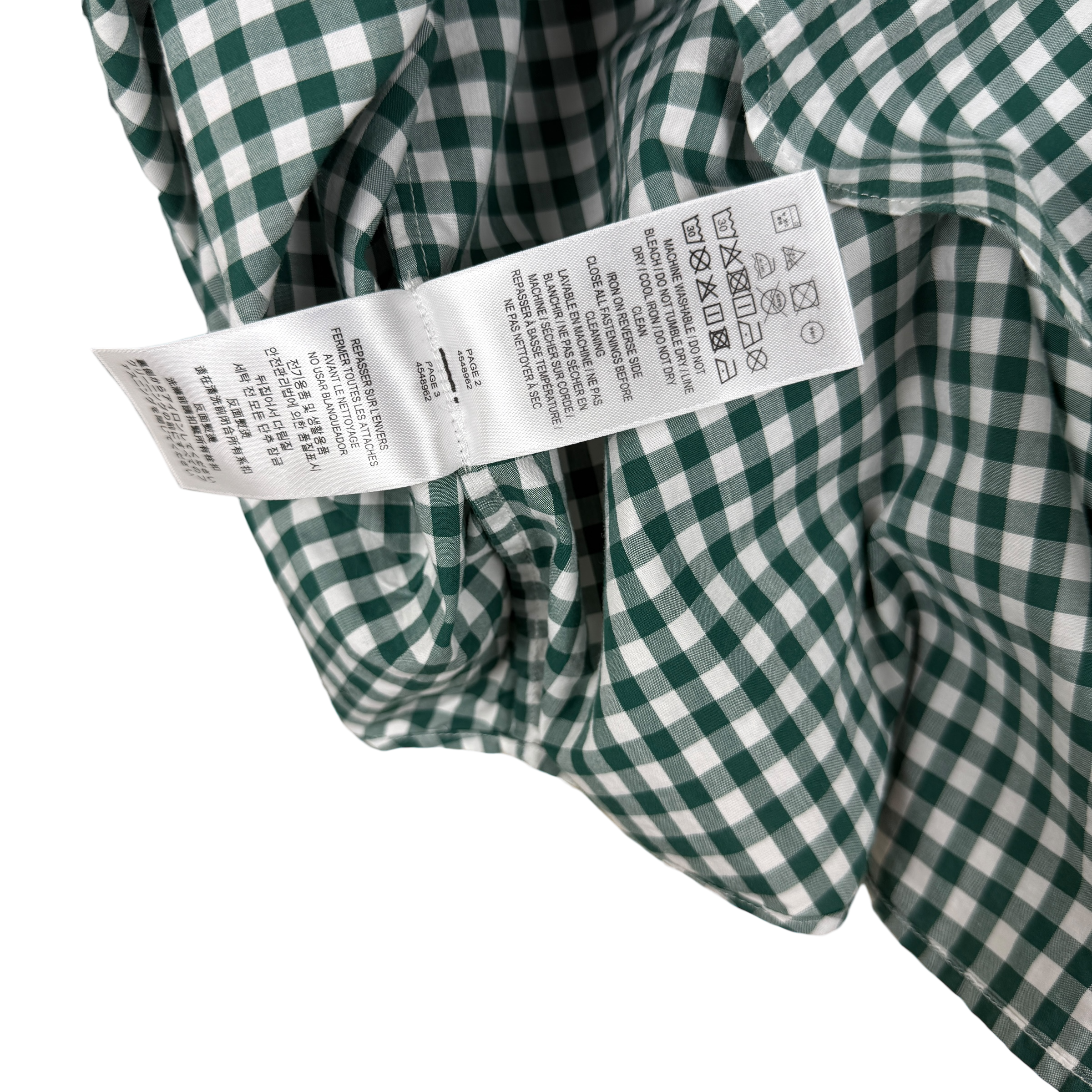 Burberry Gingham Ruched Sleeve Shirt Green (Size M)