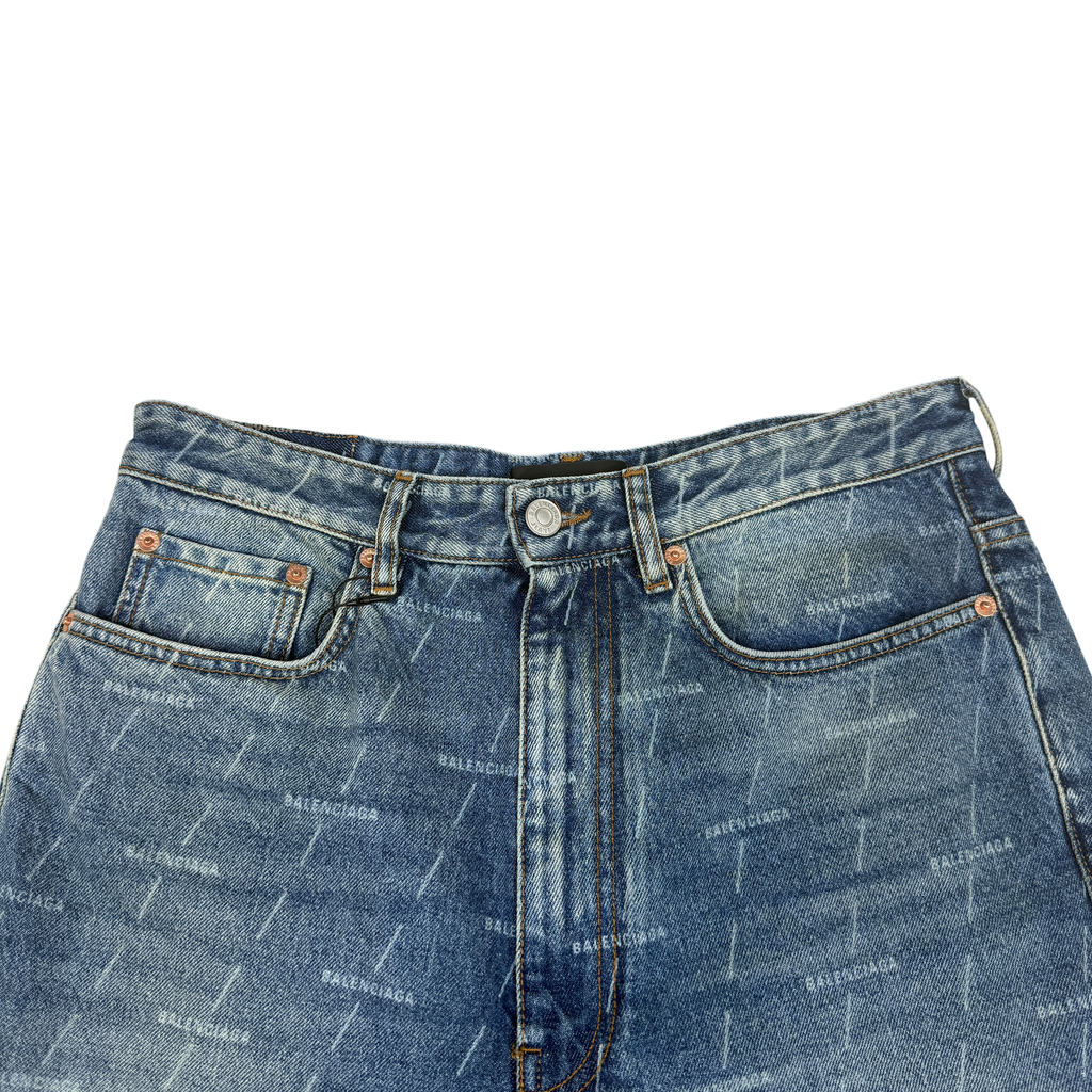 Balenciaga Monogram-Print Straight-Leg Washed Jeans (Size 32”)