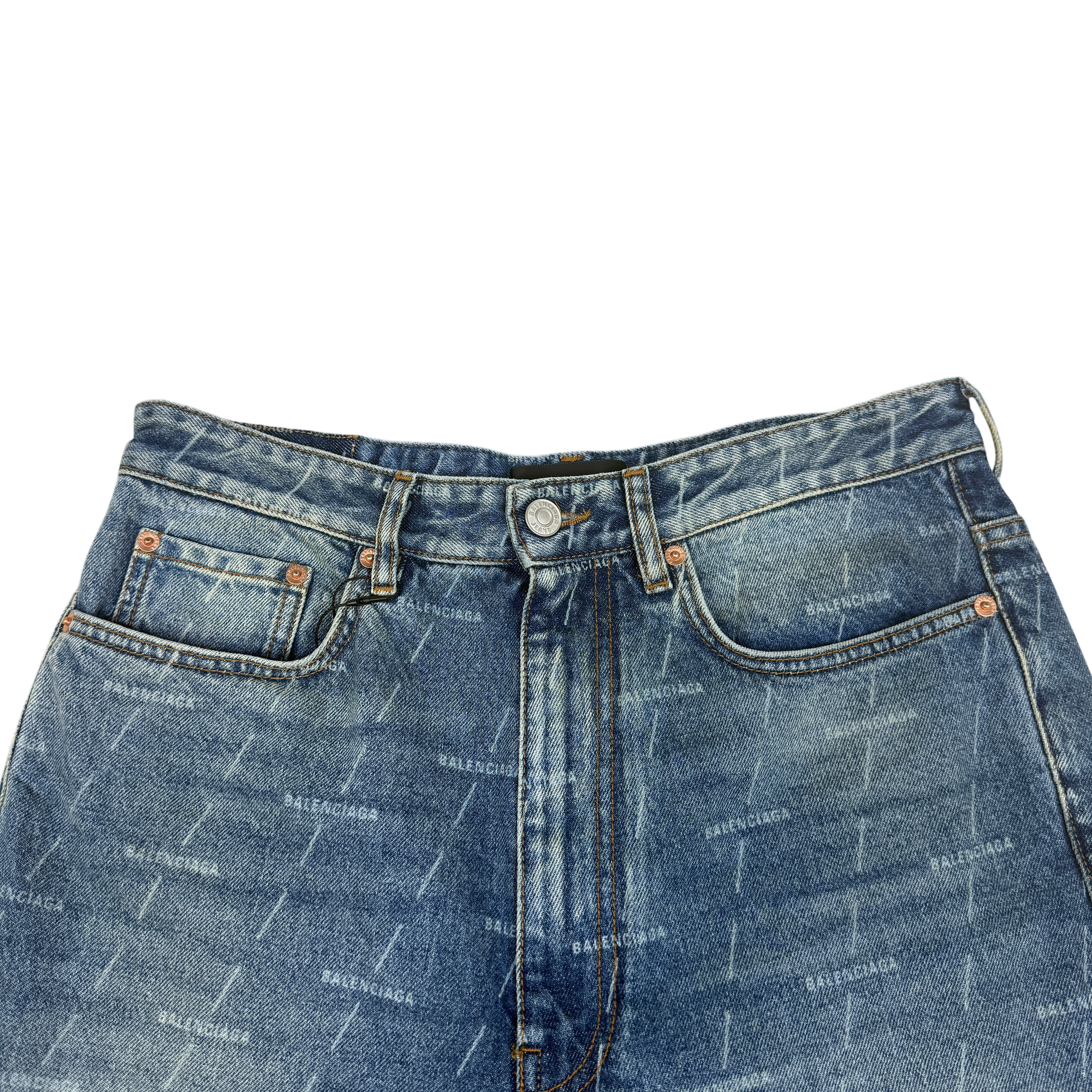 Balenciaga Monogram-Print Straight-Leg Washed Jeans (Size 32”)