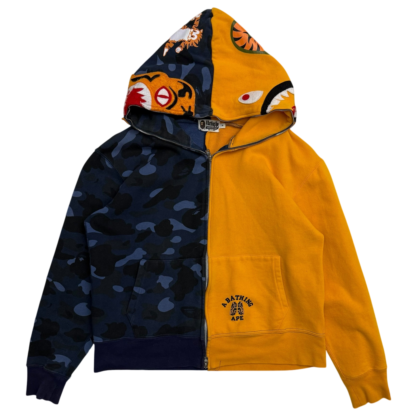 BAPE (A Bathing Ape) Tiger Shark Zip-Up Hoodie Yellow/Blue (Size M)