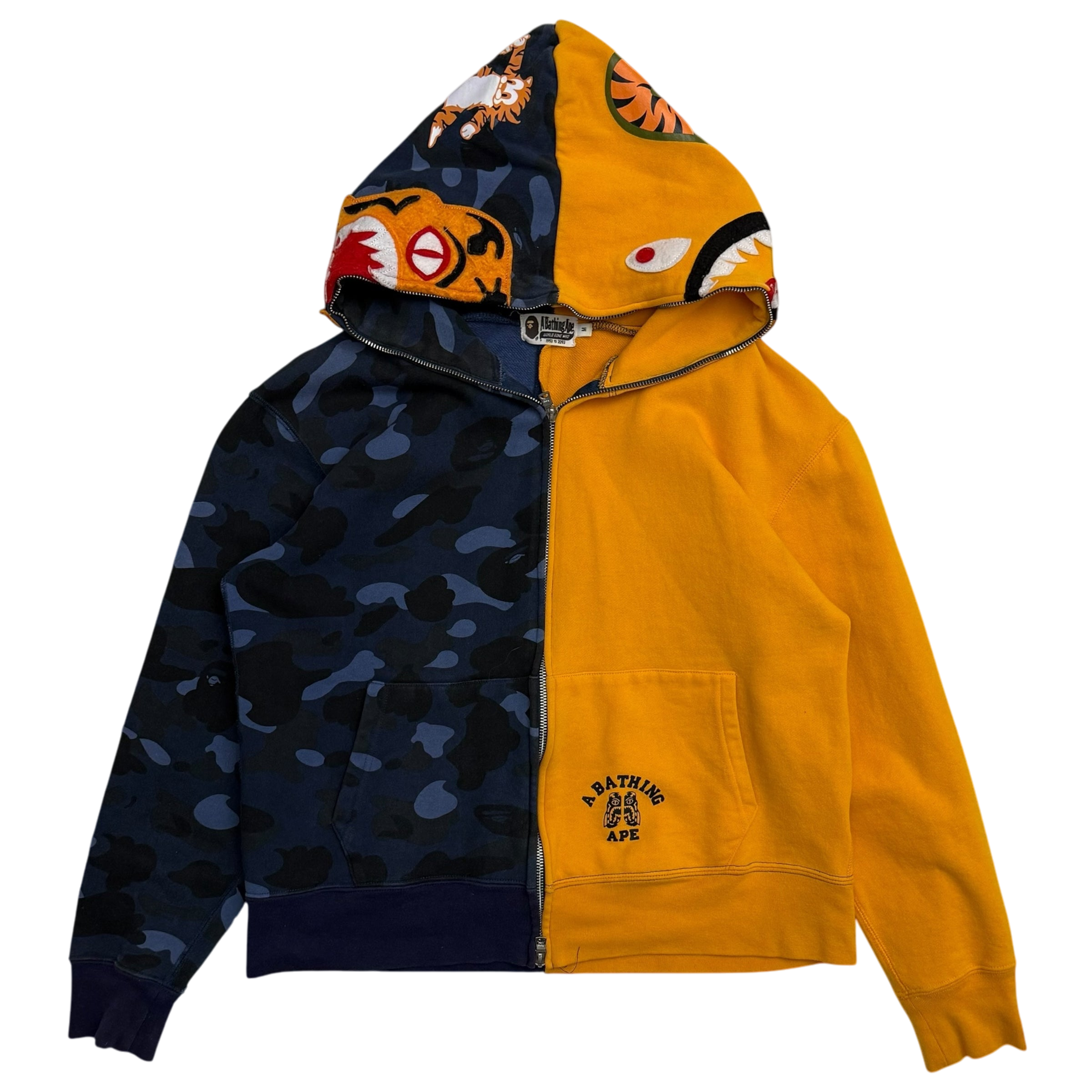 BAPE (A Bathing Ape) Tiger Shark Zip-Up Hoodie Yellow/Blue (Size M)