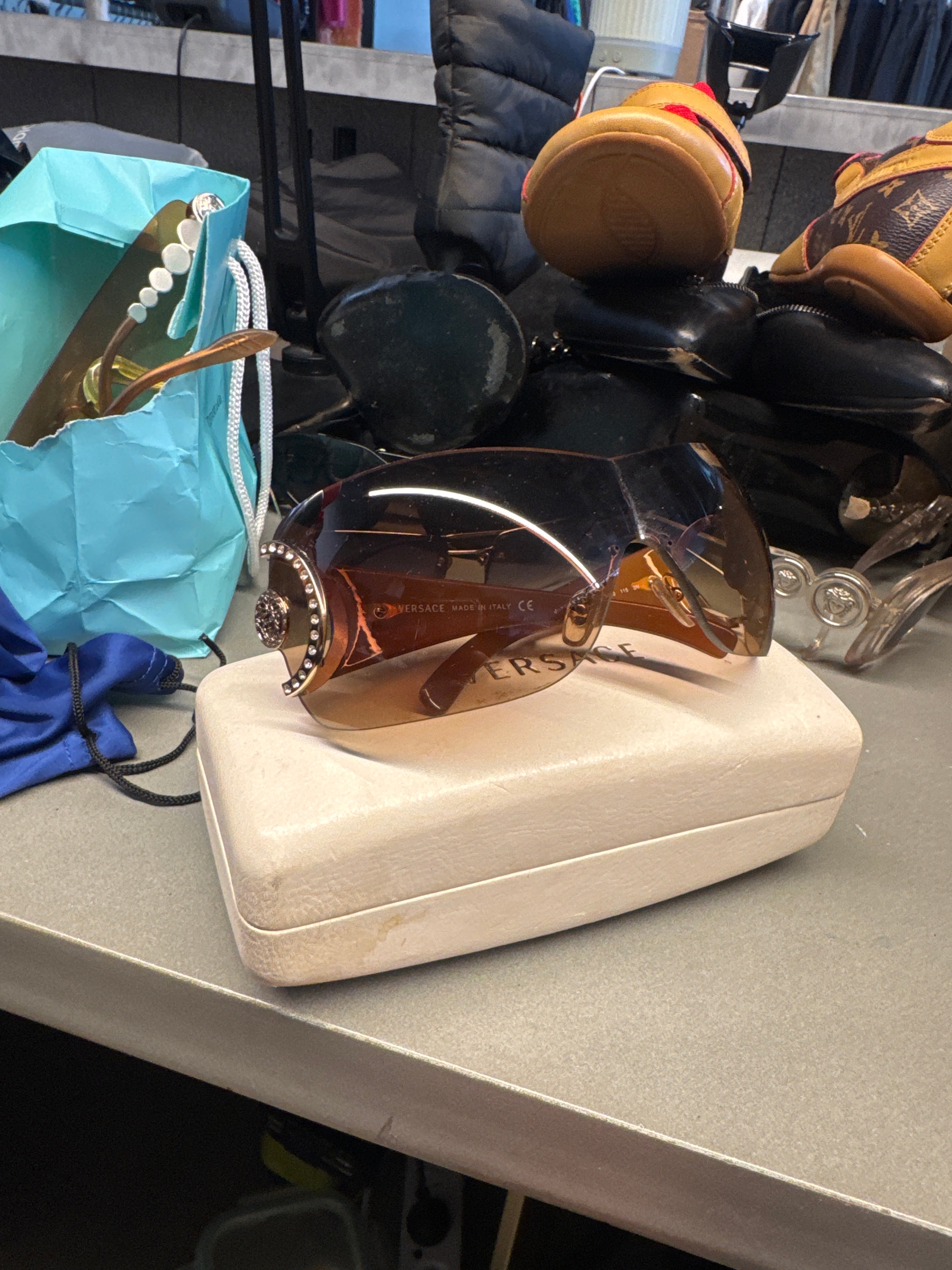 2000s Versace Rimless Sunglasses & Box