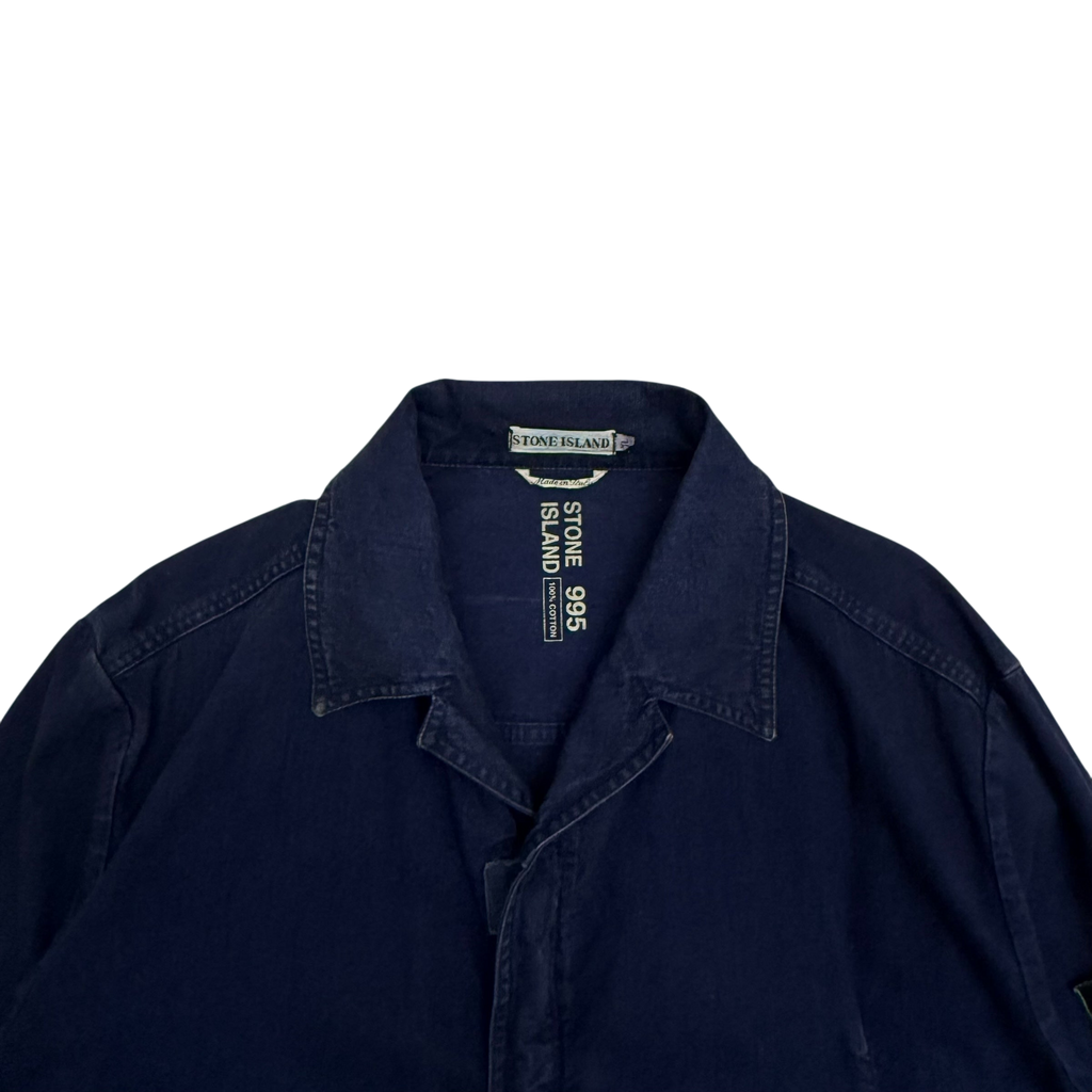 Stone Island SS 1994 Thick Denim Collared Jacket Blue (Size XL)