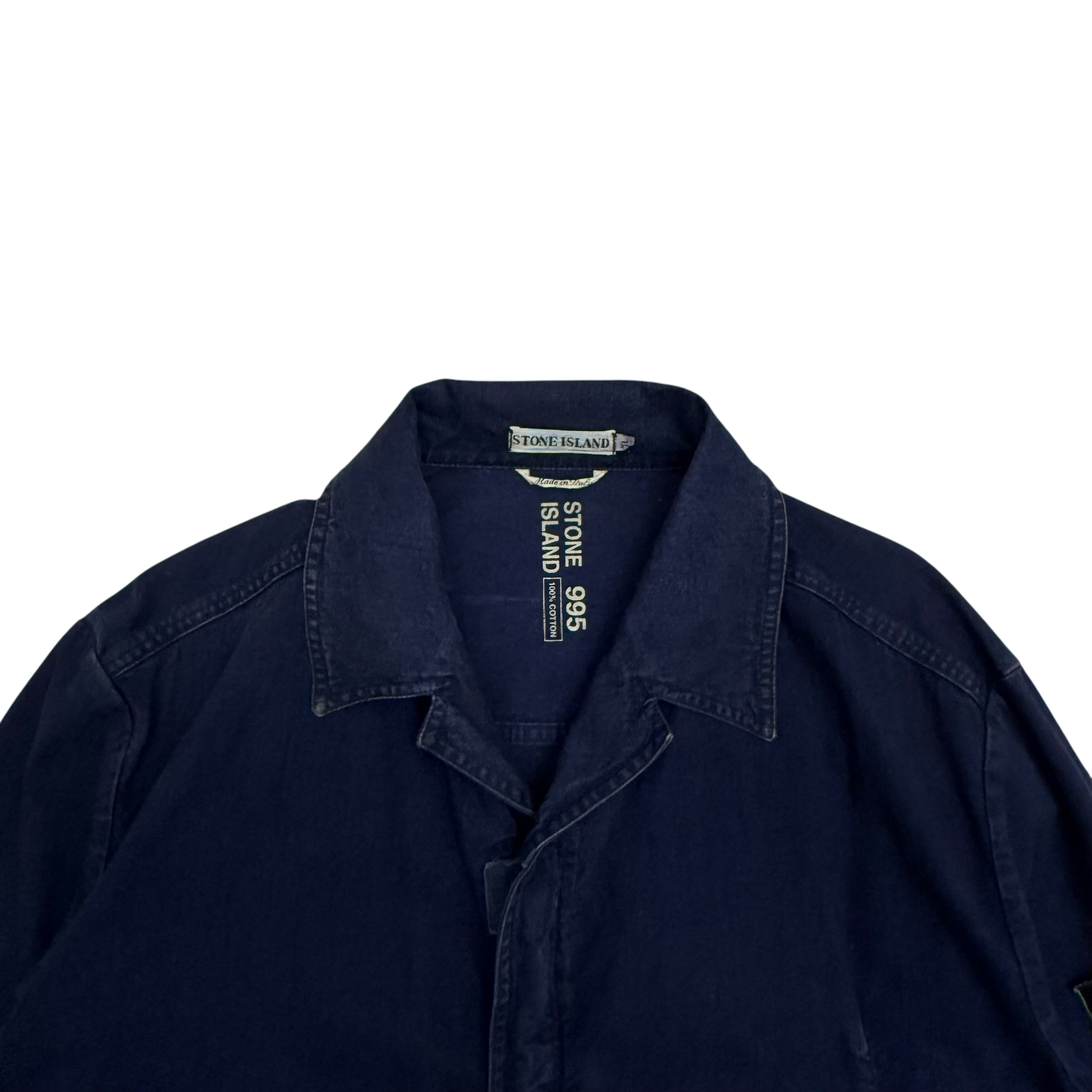 Stone Island SS 1994 Thick Denim Collared Jacket Blue (Size XL)