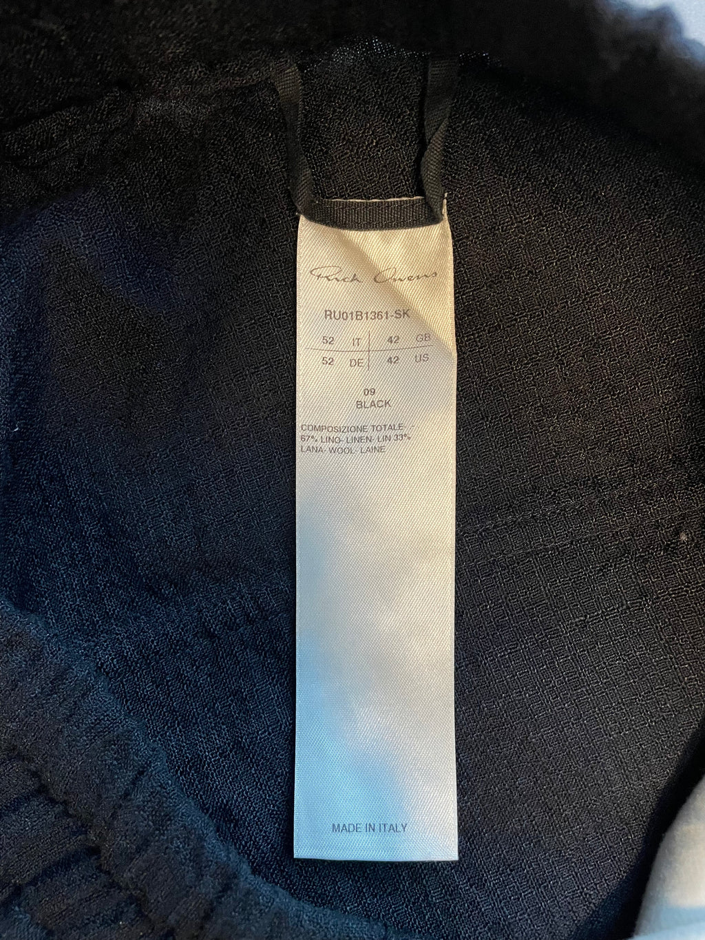 Rick Owens FW22 Fogachine Geth Bela Pant Linen Black (Size 52/XL)
