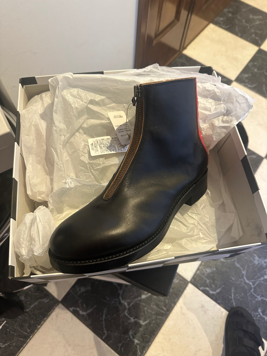Kapital Cafe Frisco Zip-Up Leather Boots Black/Red (Fits US11-12)