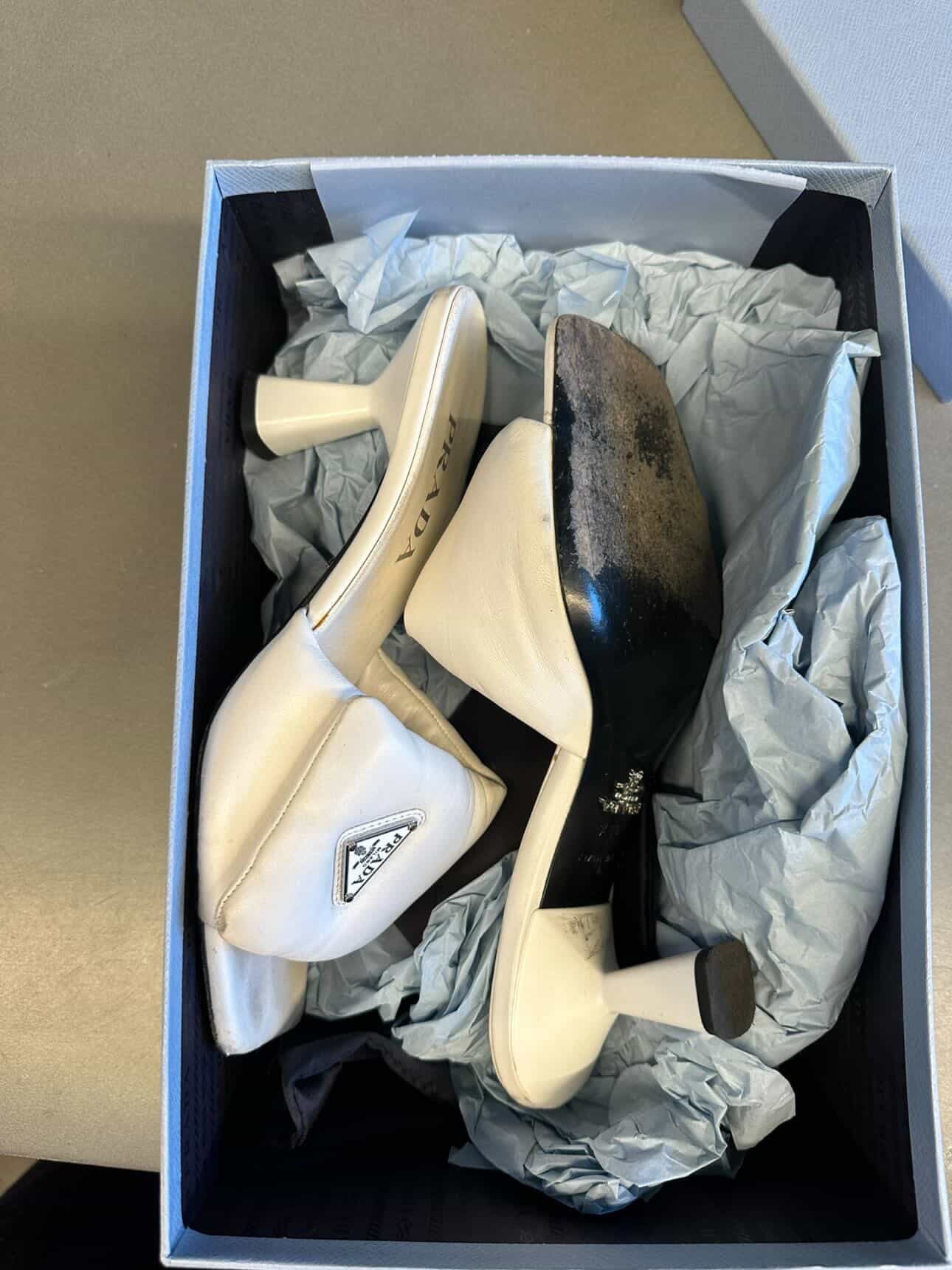 Prada Padded Leather Mules White (Size EU38.5)