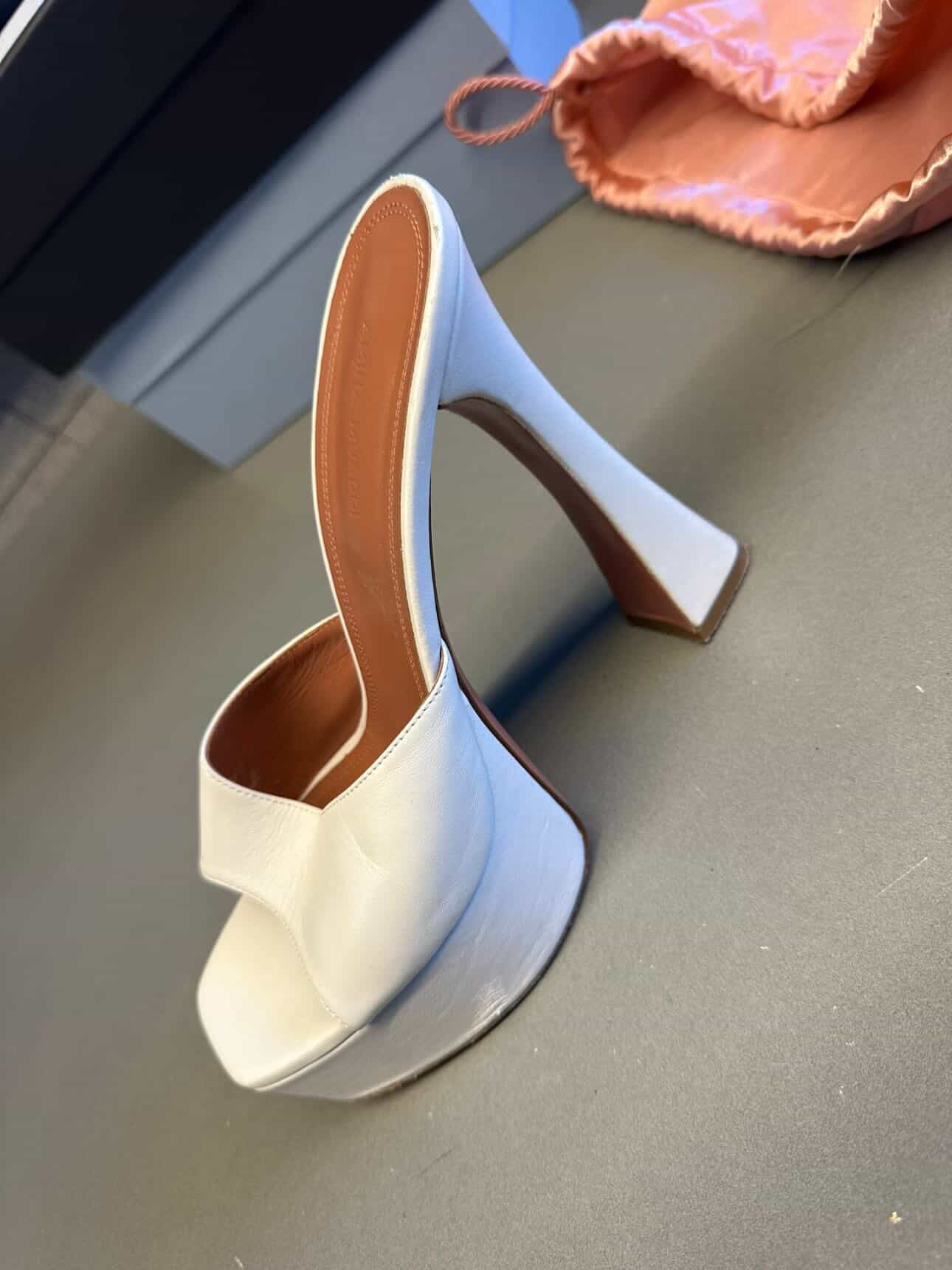 Amina Muaddi ‘Dalida’ Leather Sandals Whte (Size EU40)