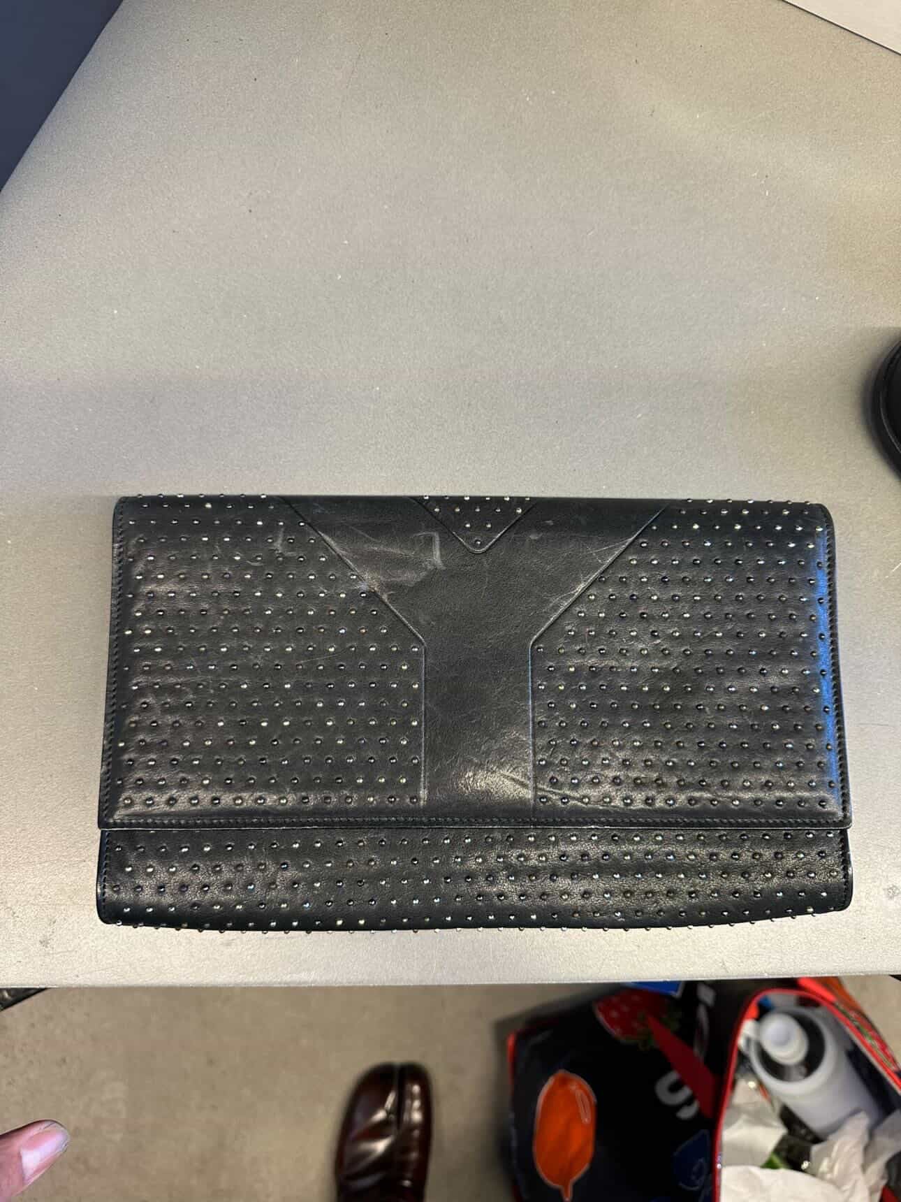 Yves Saint Laurent Leather Studded Clutch Bluck