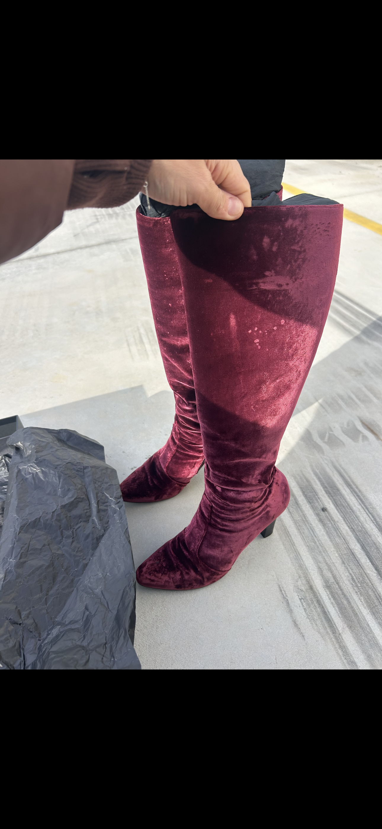 Yves Saint Laurent Burgundy Velvet Boots (Size 39.5)