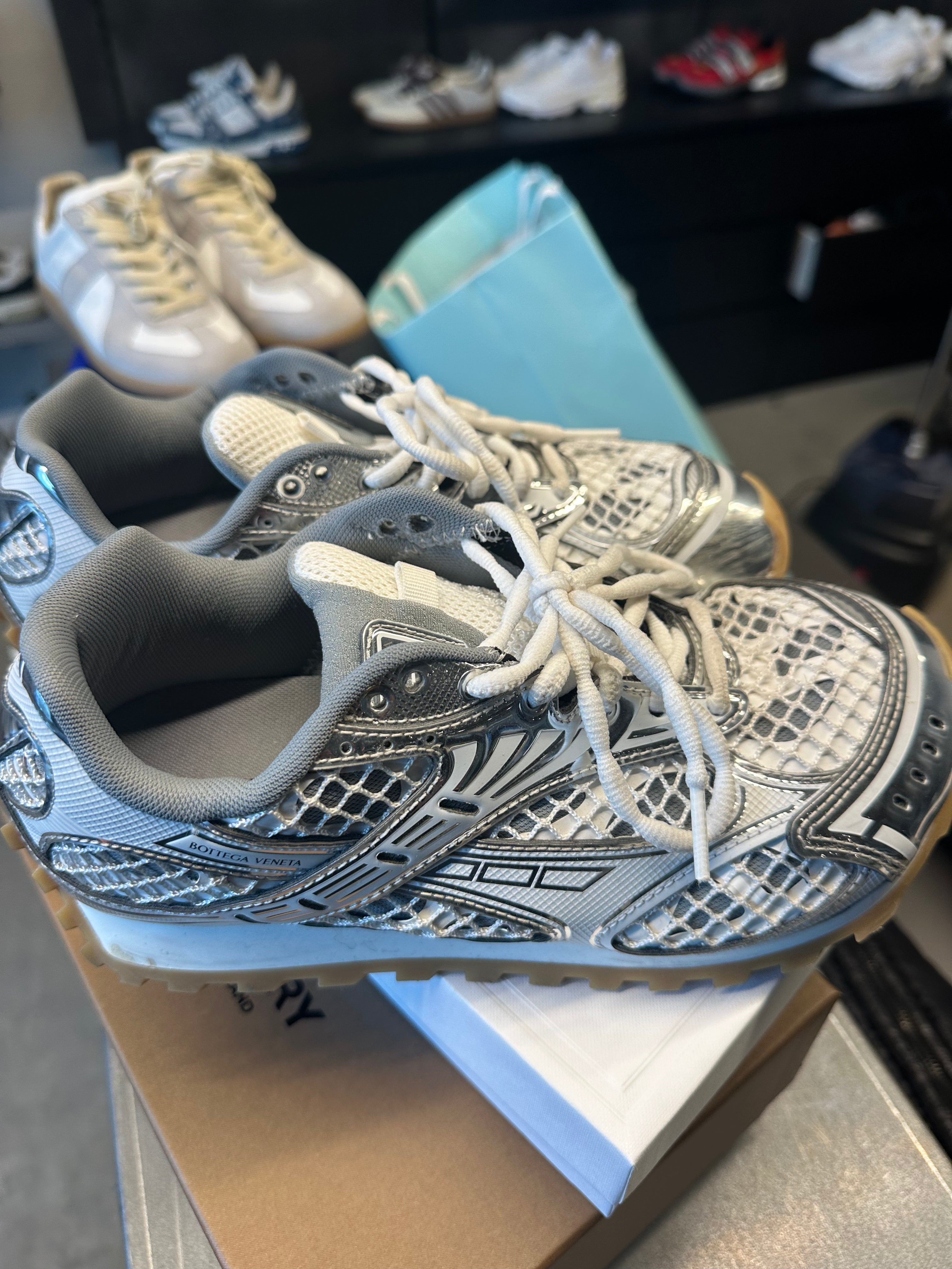Bottega Veneta Orbit Lace-Up Sneakers Silver (As Is) (Size EU38)