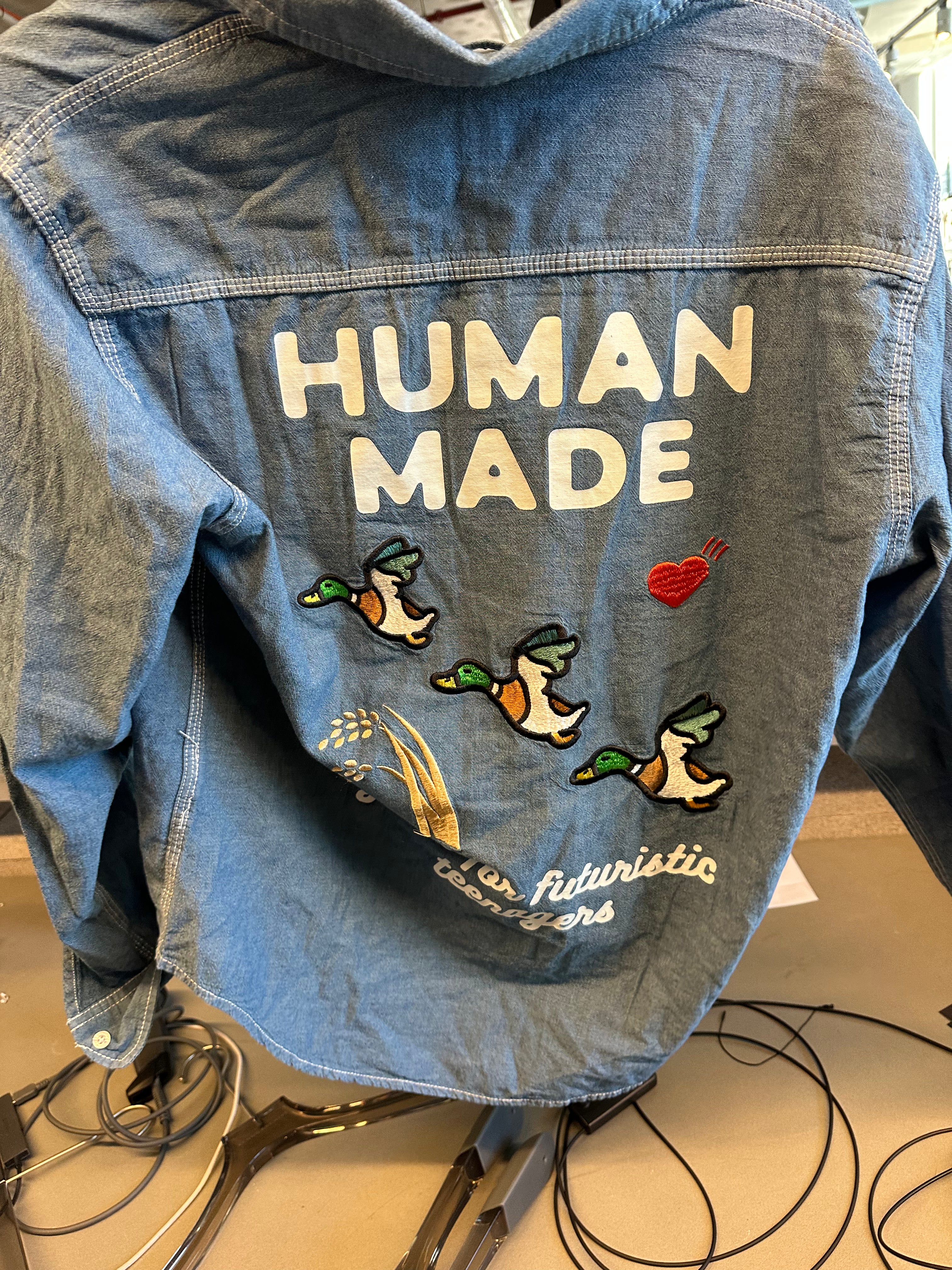 Human Made Flying Ducks Chambray Denim Shirt Indigo Blue (Size M)