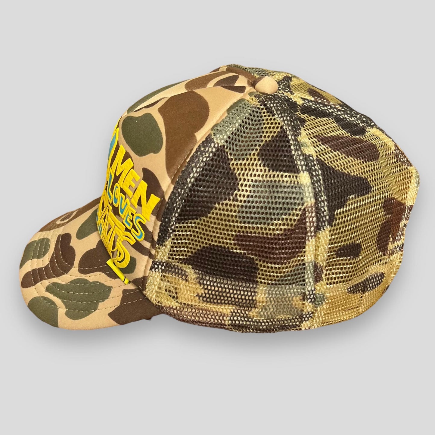 Kapital ‘Denim Men Loves Cats’ Camo Trucker Hat