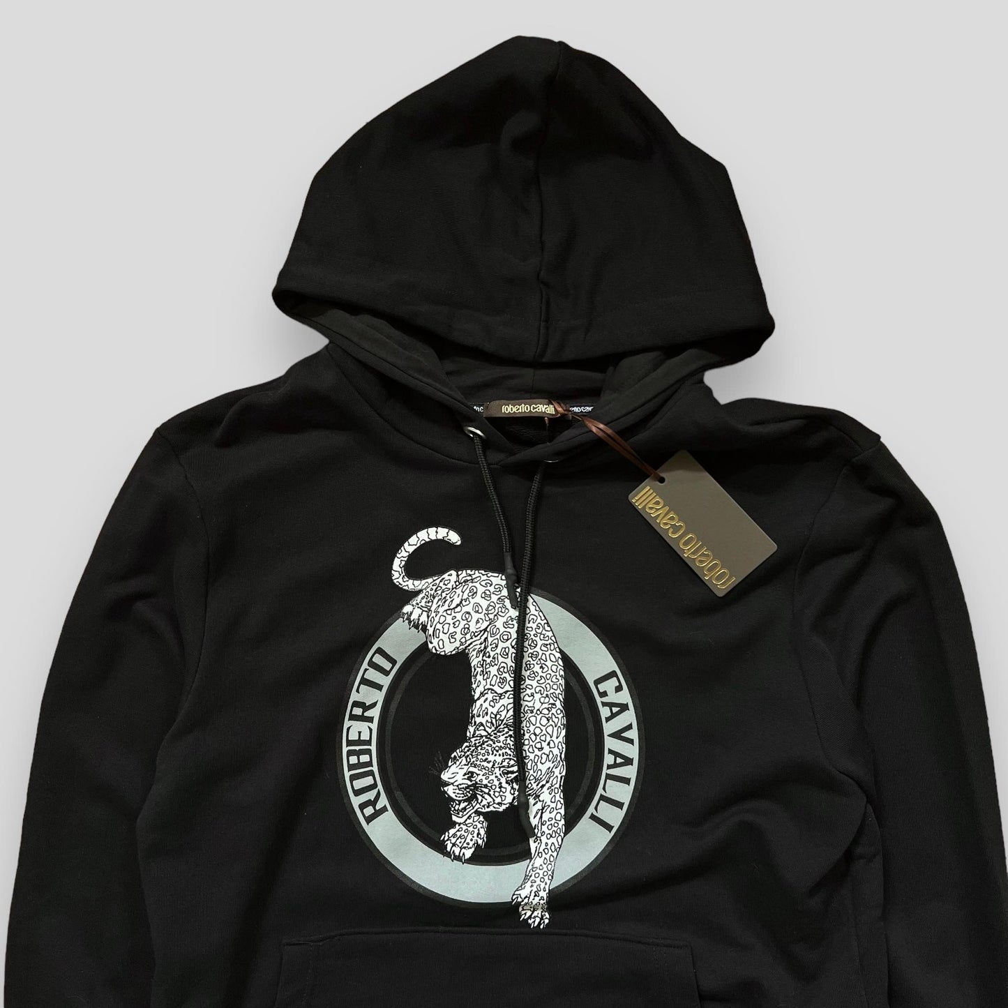 Roberto Cavalli Black Jaguar Hooded Sweatshirt (Fits M/L)