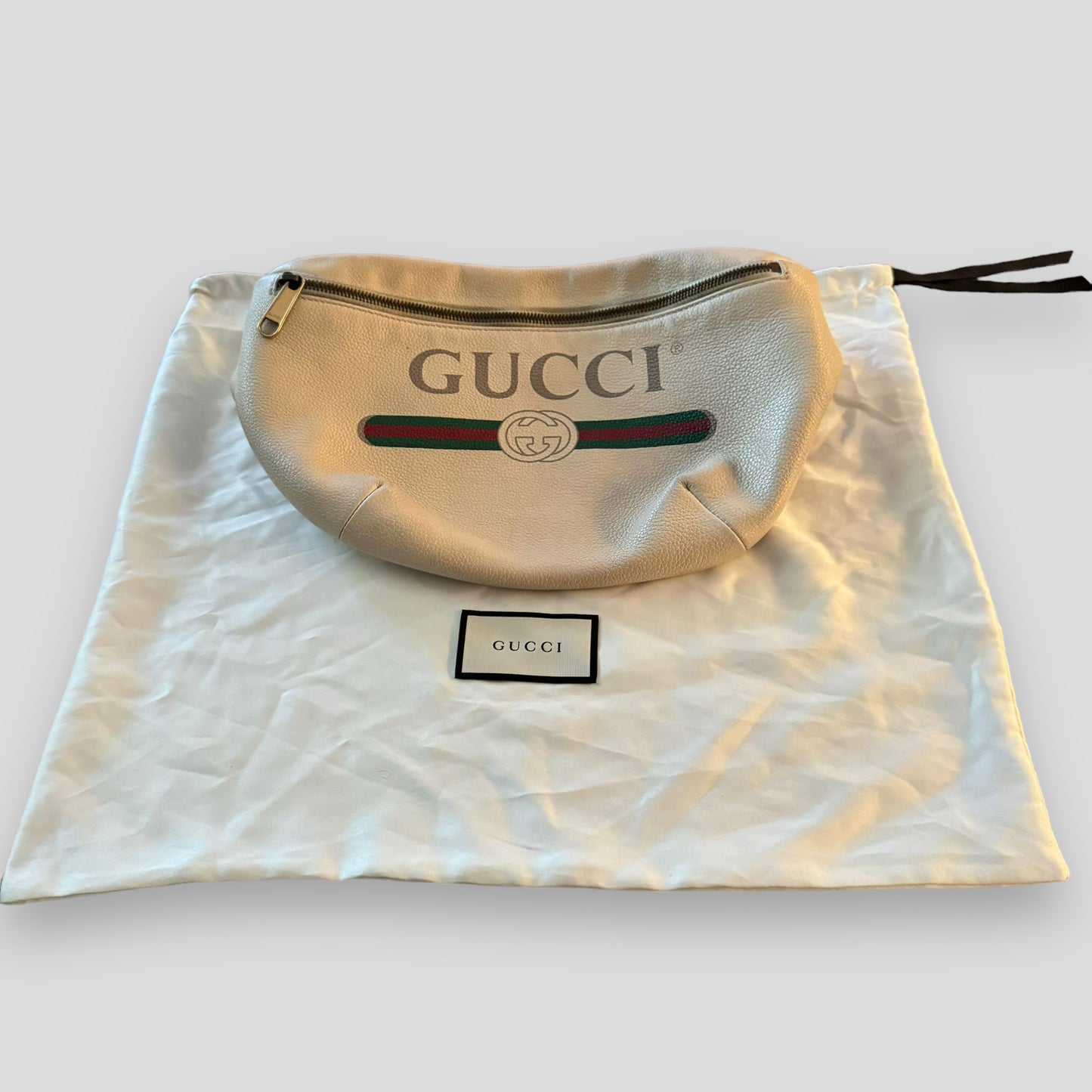 Gucci Logo Print Grained Calfskin Waist Bag