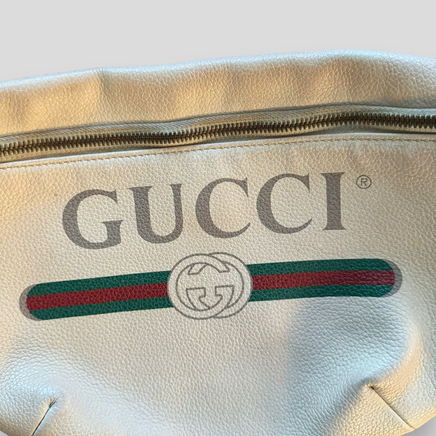 Gucci Logo Print Grained Calfskin Waist Bag