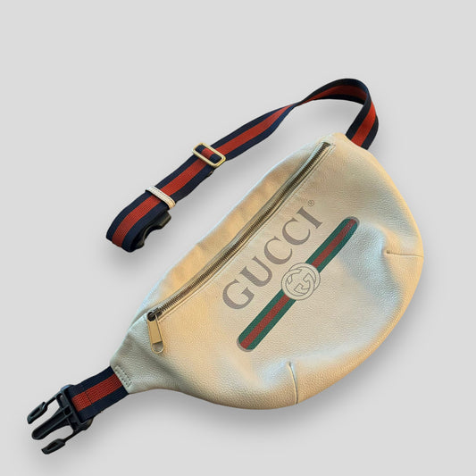 Gucci Logo Print Grained Calfskin Waist Bag