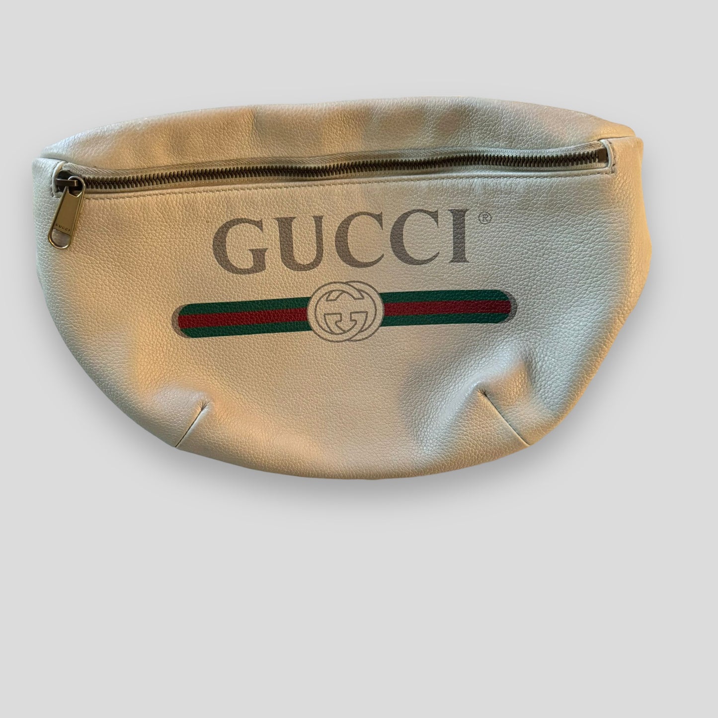 Gucci Logo Print Grained Calfskin Waist Bag