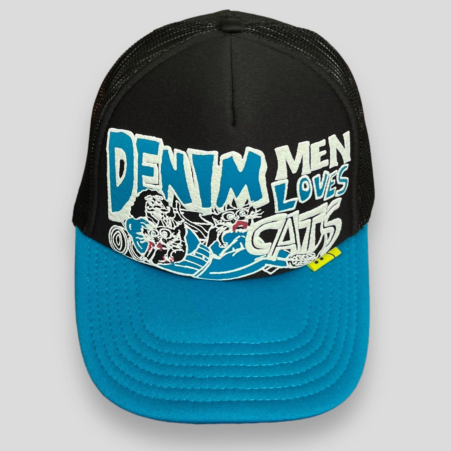 Kapital ‘Denim Men Love Cats’ Trucker Hat Black / Blue