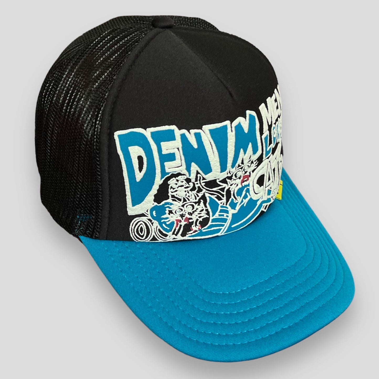 Kapital ‘Denim Men Love Cats’ Trucker Hat Black / Blue