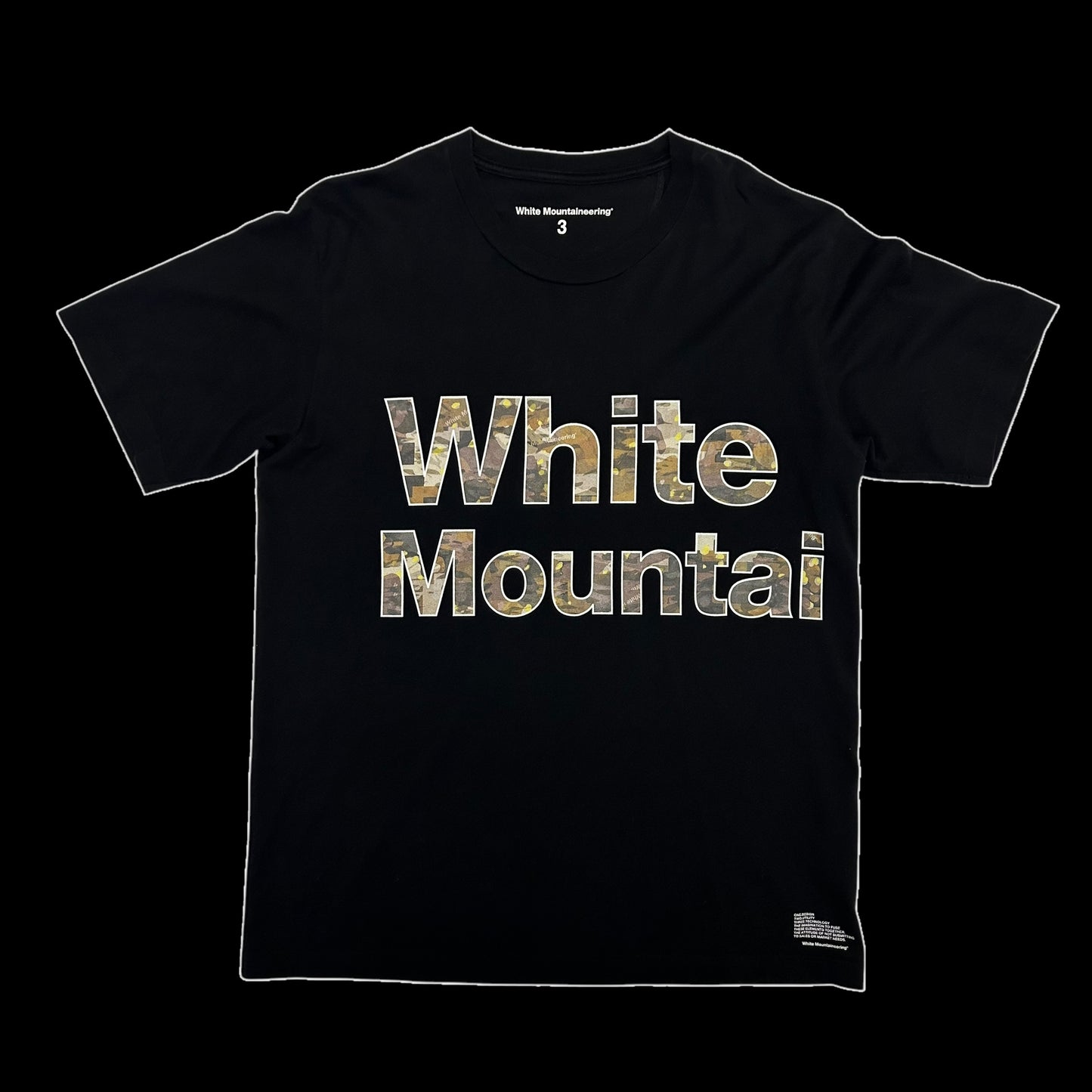 White Mountaineering Spell Out T-Shirt Black/Camo (Fits M-L)