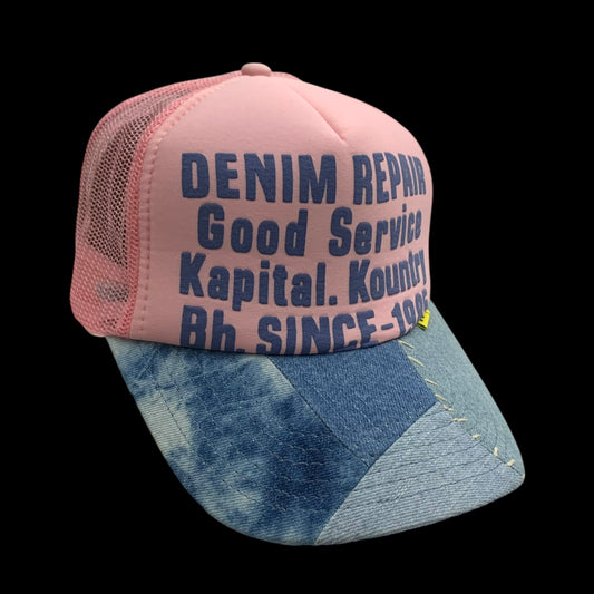 Kapital ‘Denim Repair Service' Denim Reconstruction Trucker Cap Pink/Blue