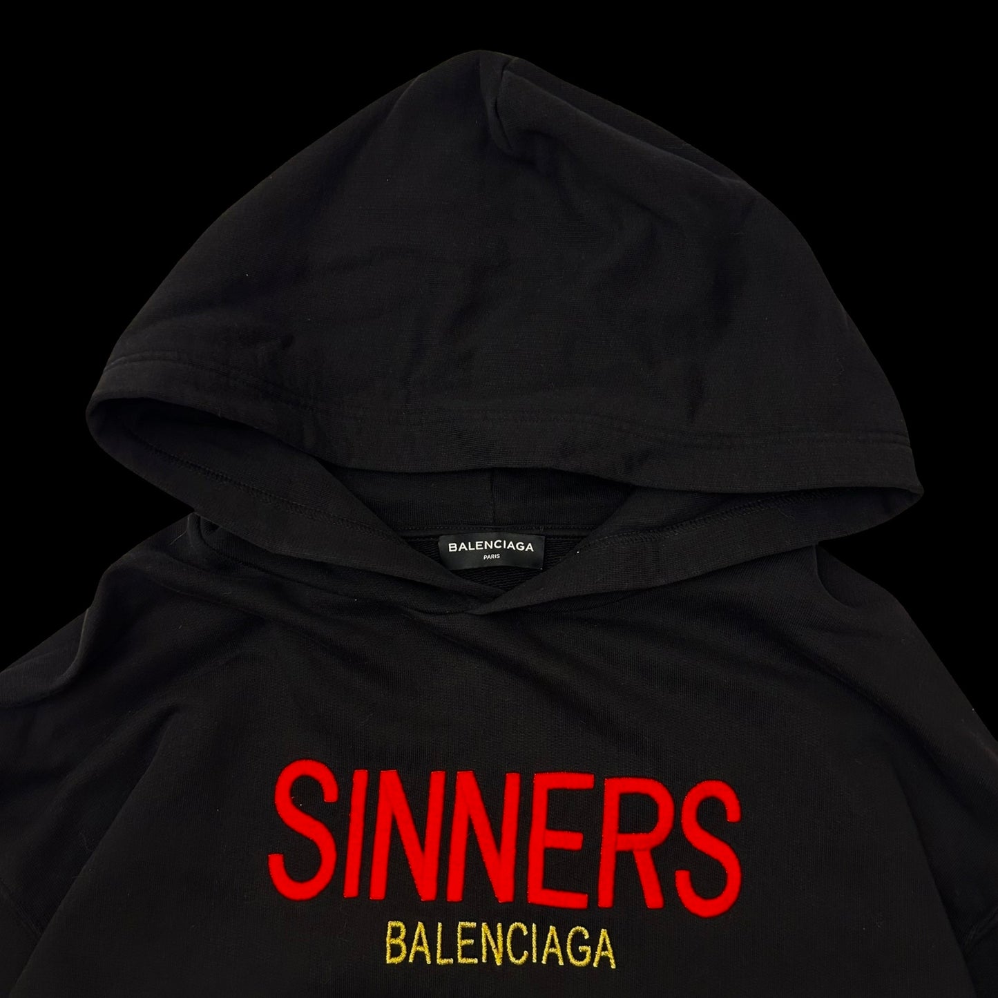 Balenciaga ‘SINNERS’ Oversized Embroidered Hooded Sweatshirt Black (Fits M-L)