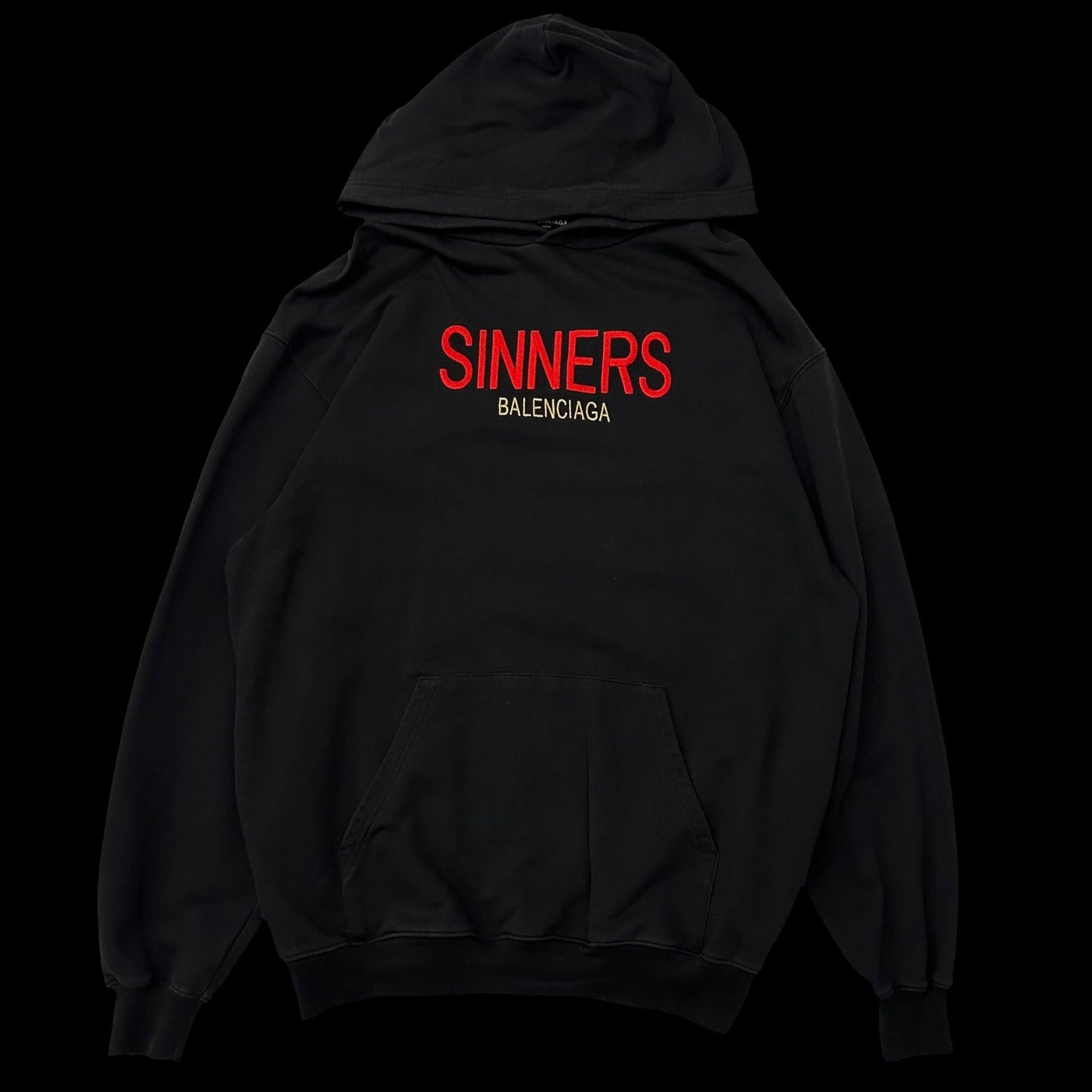 Balenciaga ‘SINNERS’ Oversized Embroidered Hooded Sweatshirt Black (Fits M-L)