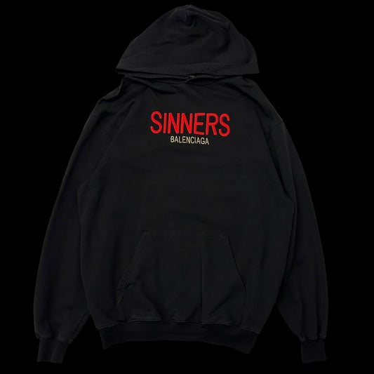 Balenciaga ‘SINNERS’ Oversized Embroidered Hooded Sweatshirt Black (Fits M-L)