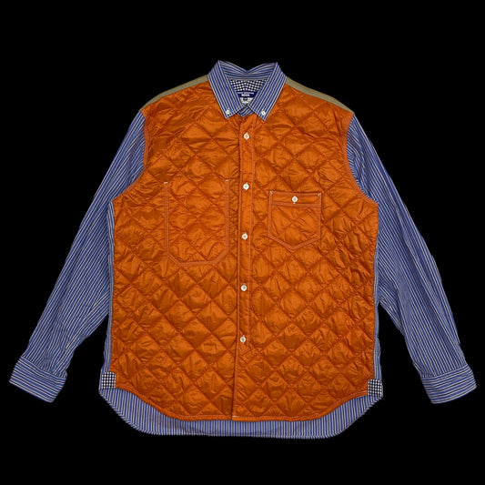 Junya Watanabe Man Quilted Ripstop Panel Striped Shirt Orange/Blue (Fits M-L)