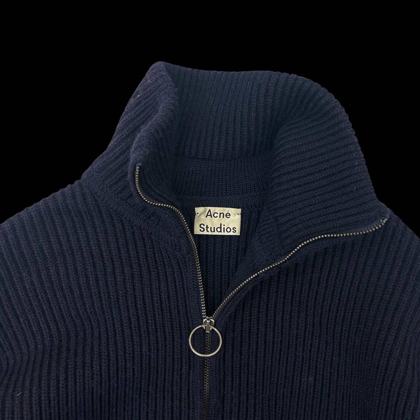 Acne Studios Neptune Ribbed Wool-Blend Half-Zip Sweater Navy (Size M)