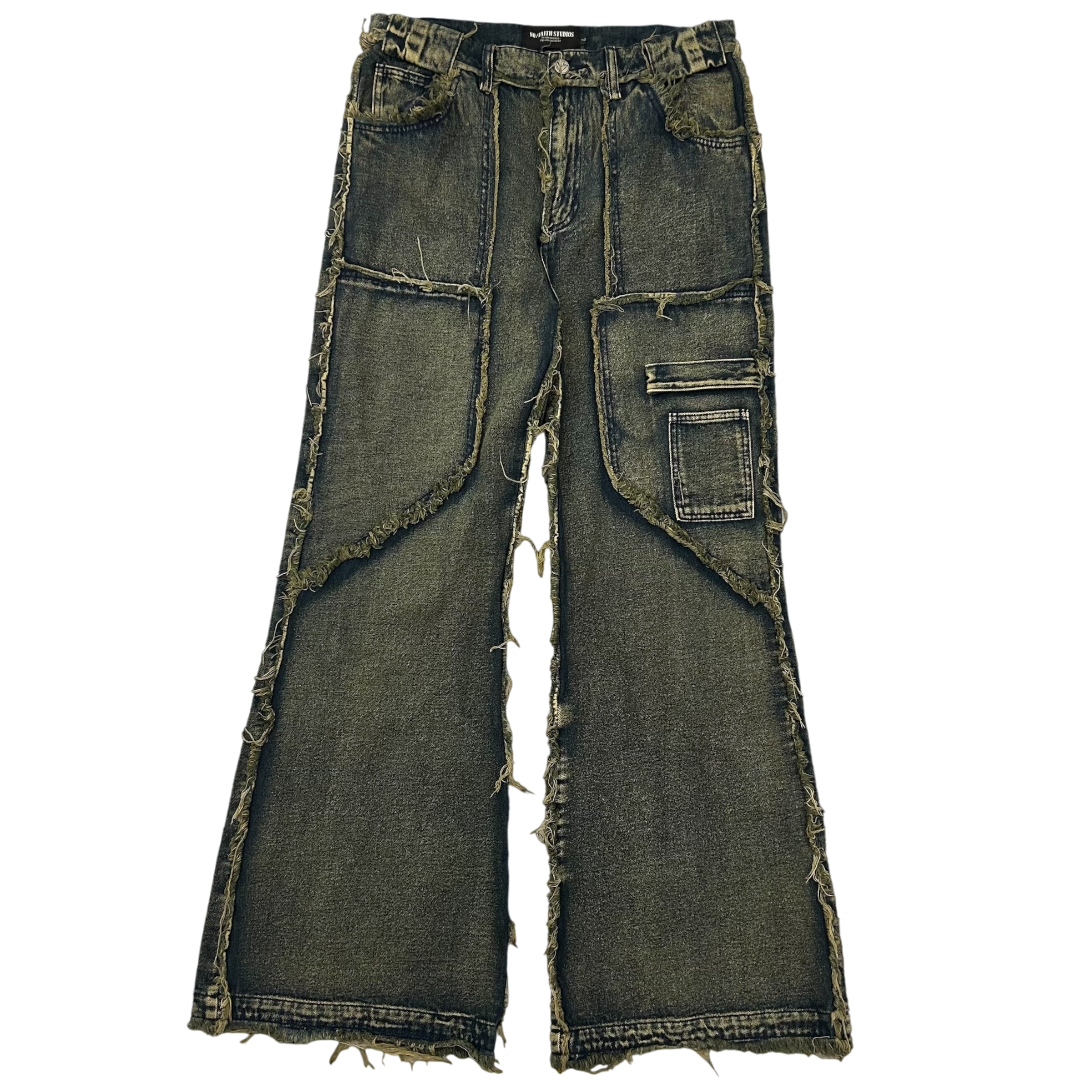 NO/FAITH STUDIOS Flared Denim Jeans Green / Blue (Size L)