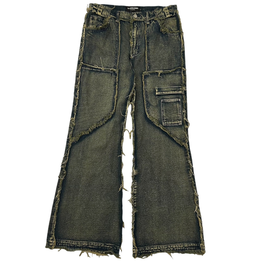 NO/FAITH STUDIOS Flared Denim Jeans Green / Blue (Size L)